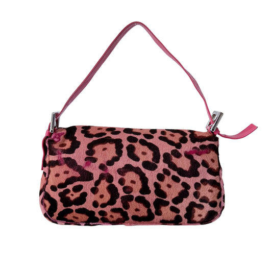 Baguette Pink Leopard Pony Hair Shoulder Bag