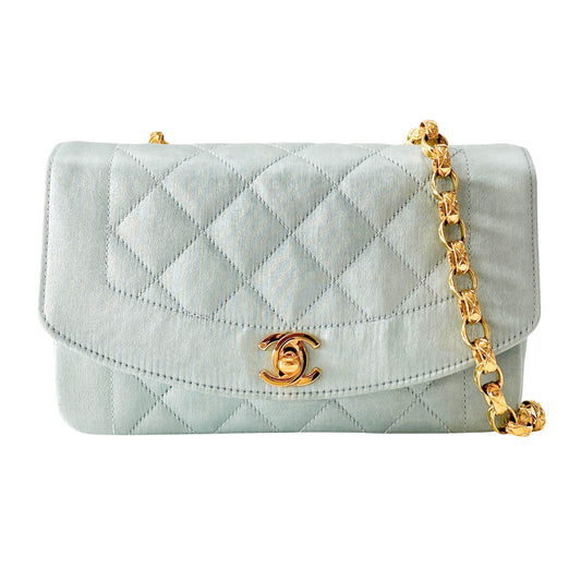 Diana Flap Light blue Satin Bijou Chain Shoulder Bag