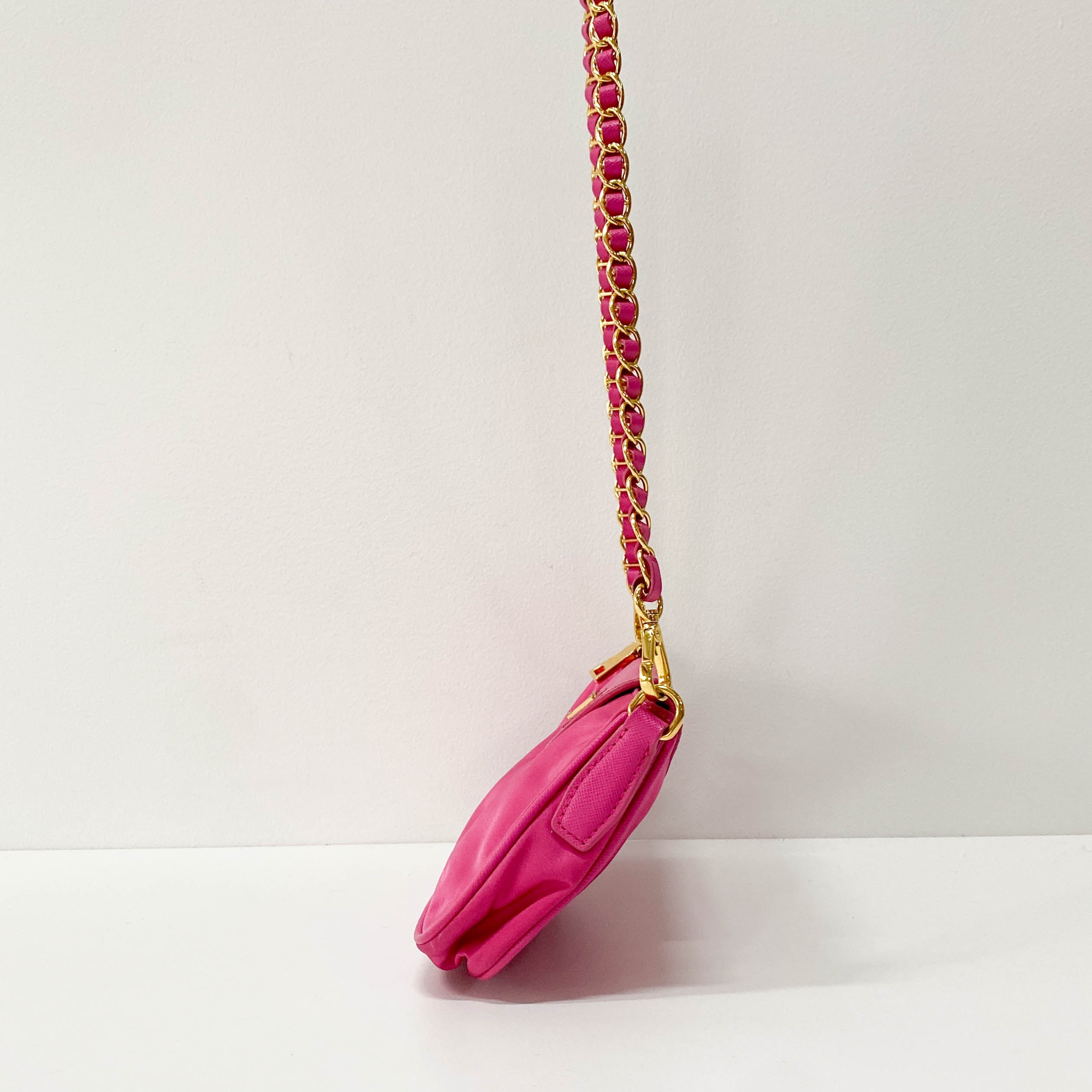 Pink Nylon Mini Chain Shoulder Bag