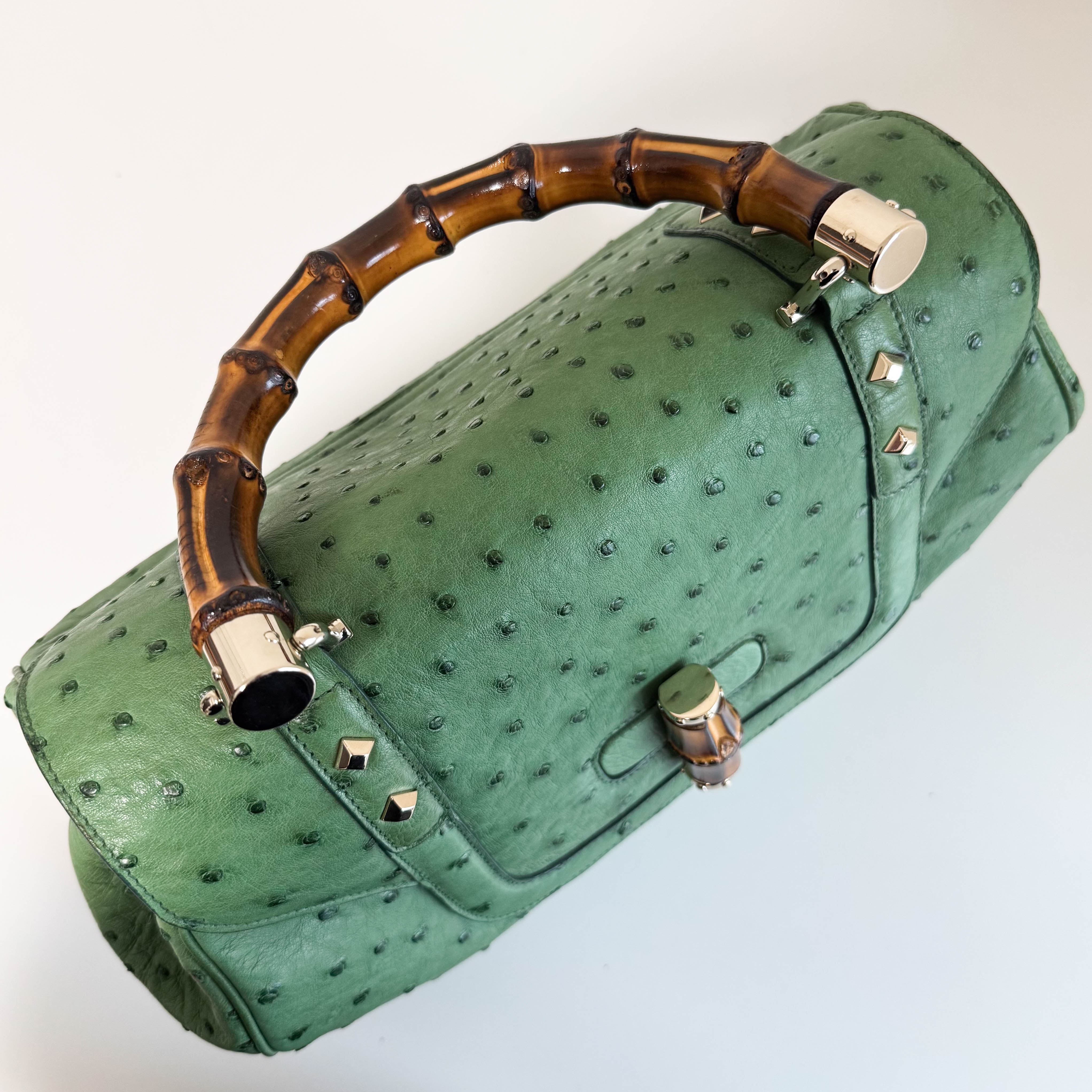 Bamboo Leather Green Handbag