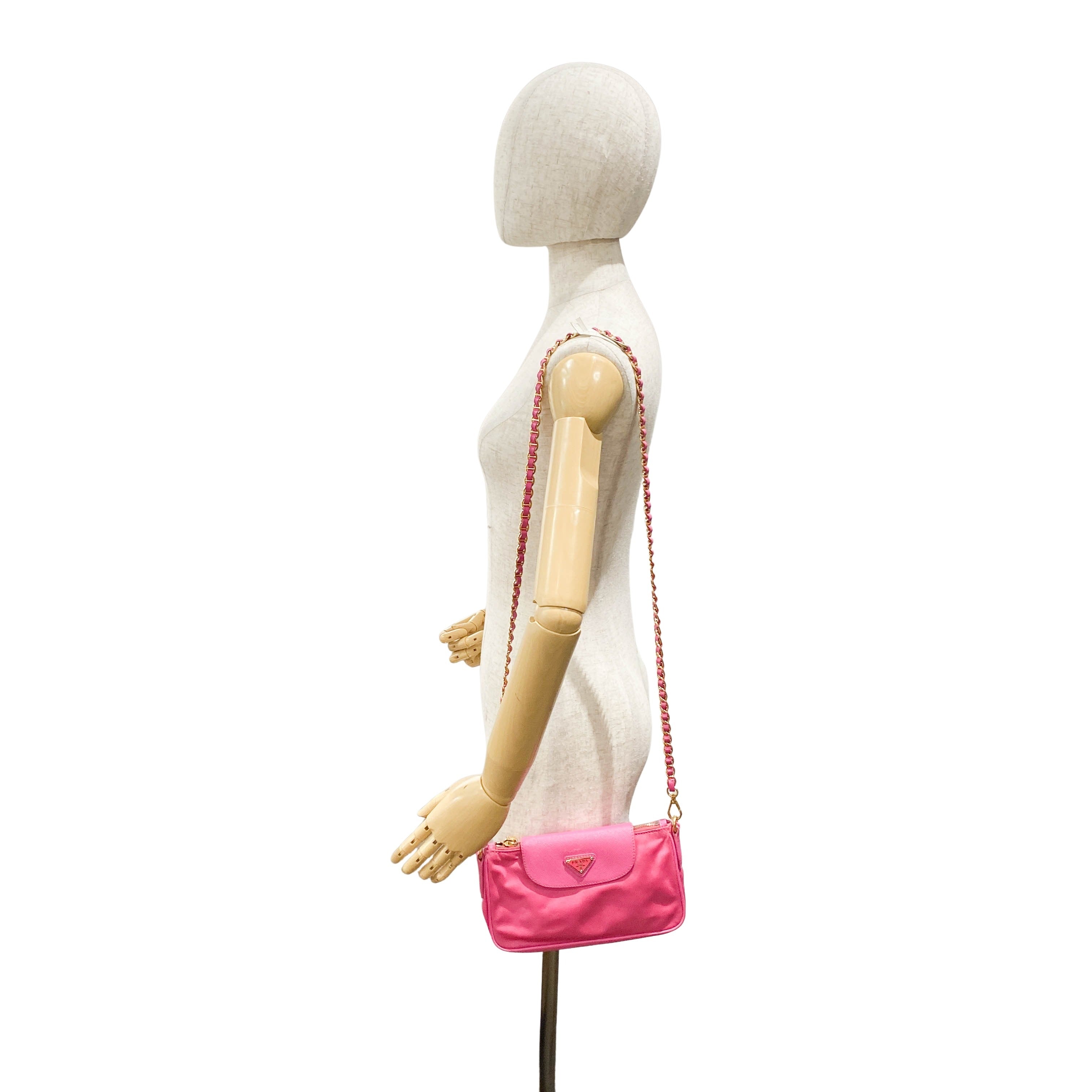 Pink Nylon Mini Chain Shoulder Bag