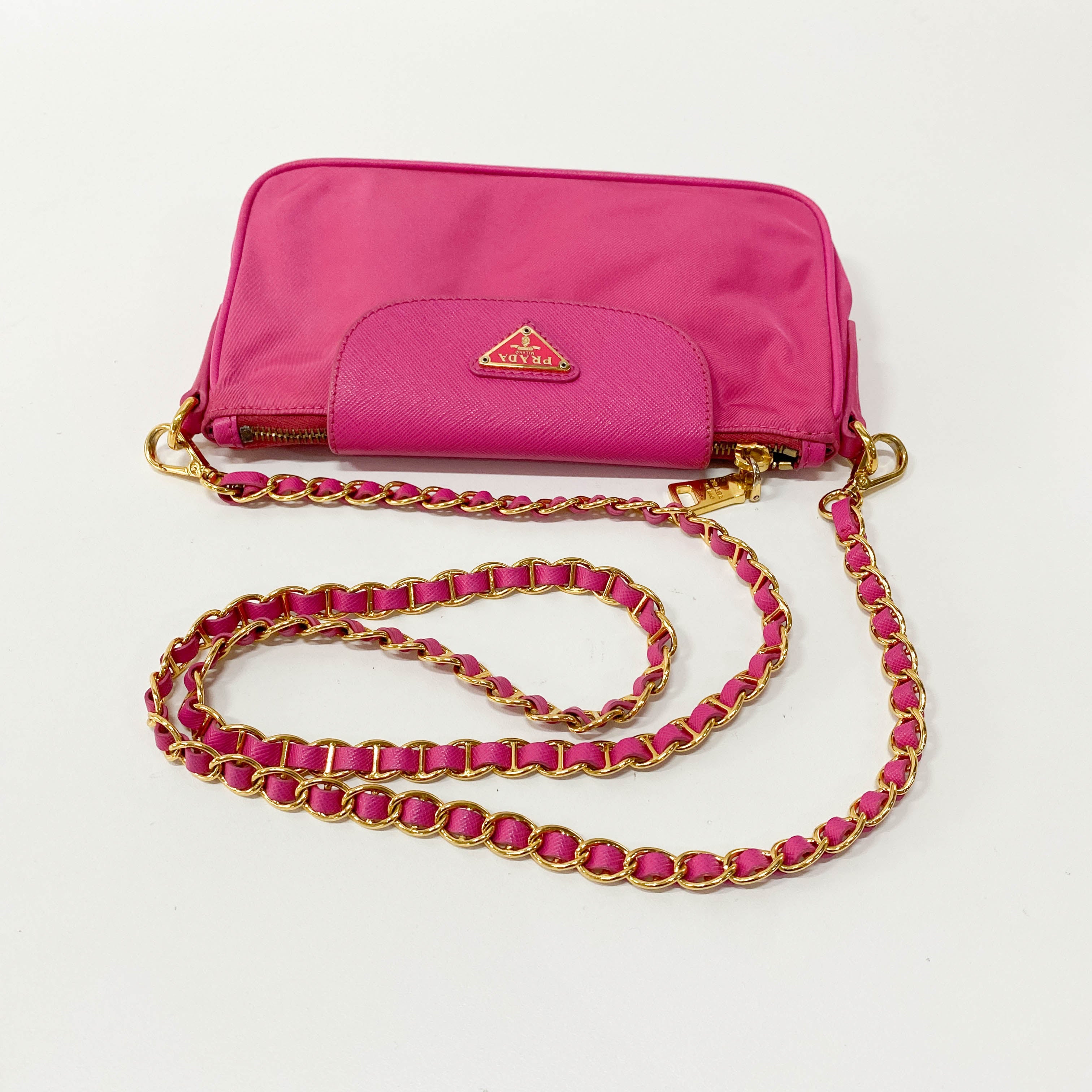 Pink Nylon Mini Chain Shoulder Bag