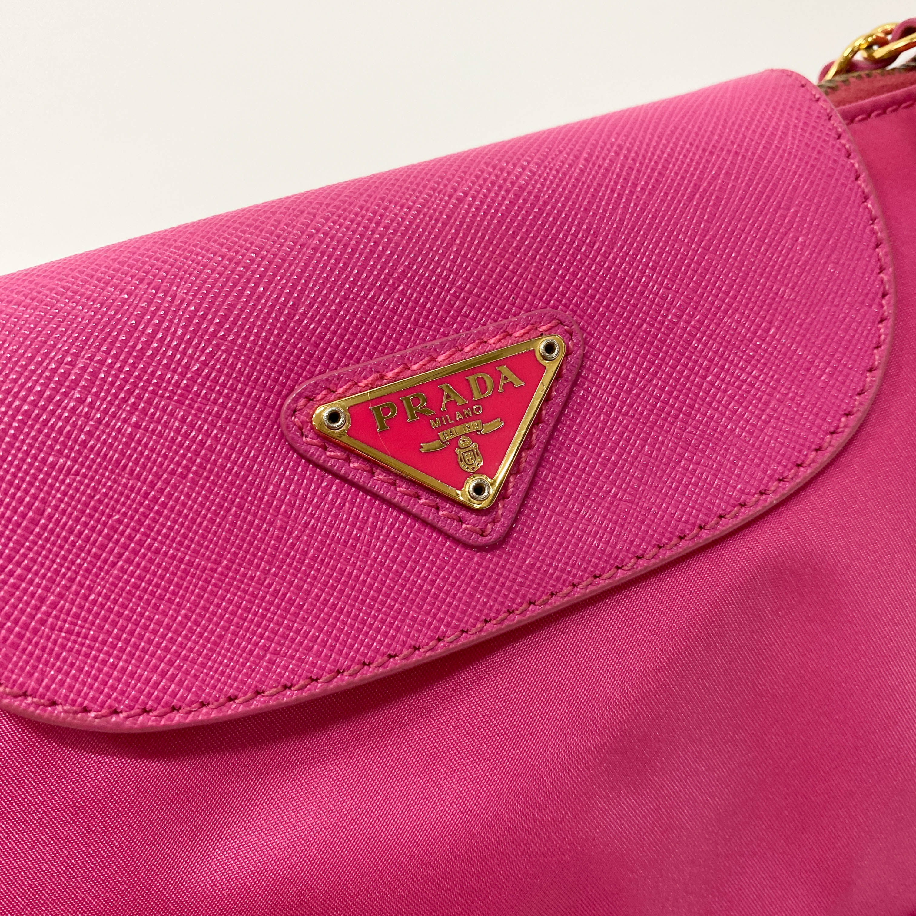 Pink Nylon Mini Chain Shoulder Bag