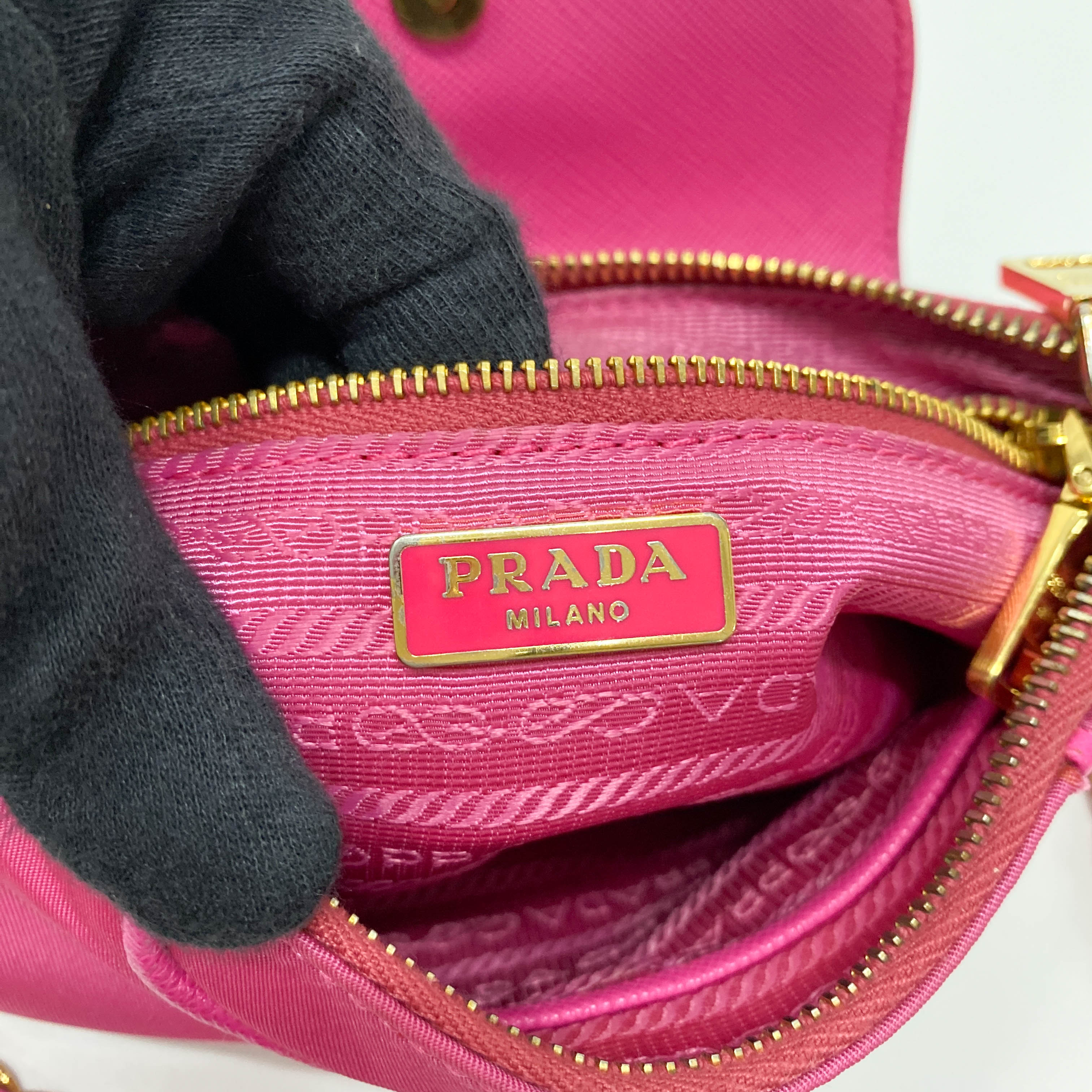 Pink Nylon Mini Chain Shoulder Bag