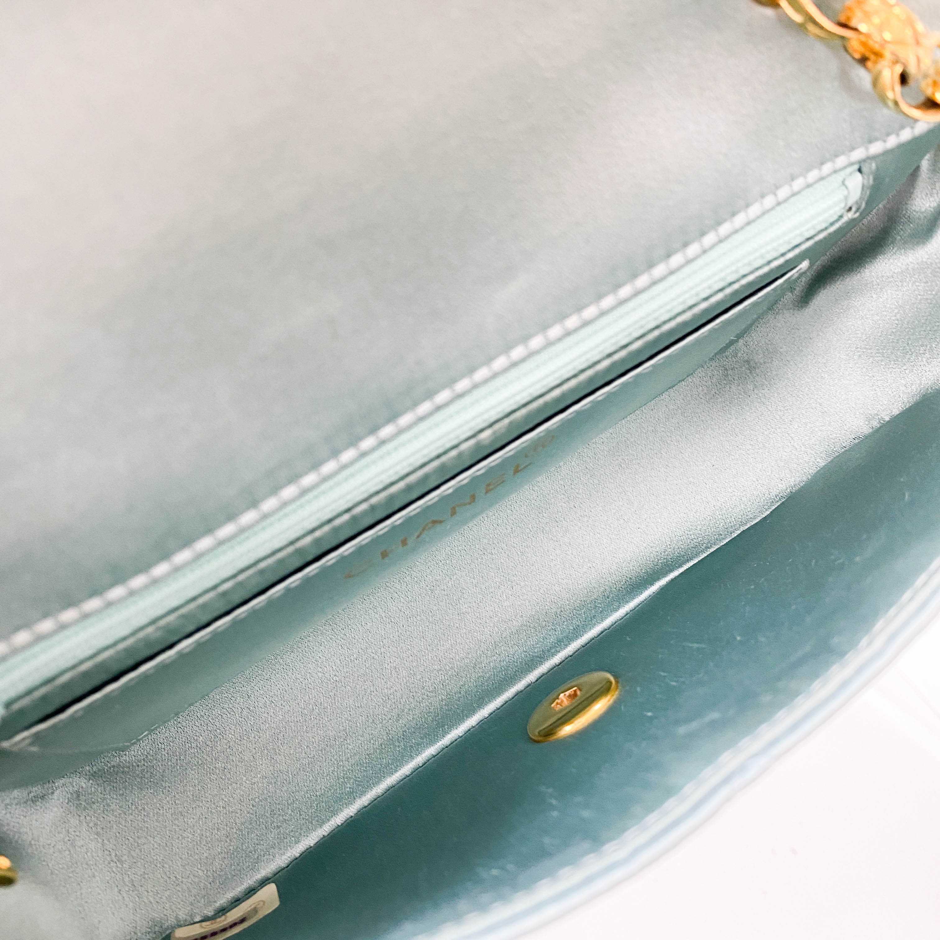 Diana Flap Light blue Satin Bijou Chain Shoulder Bag