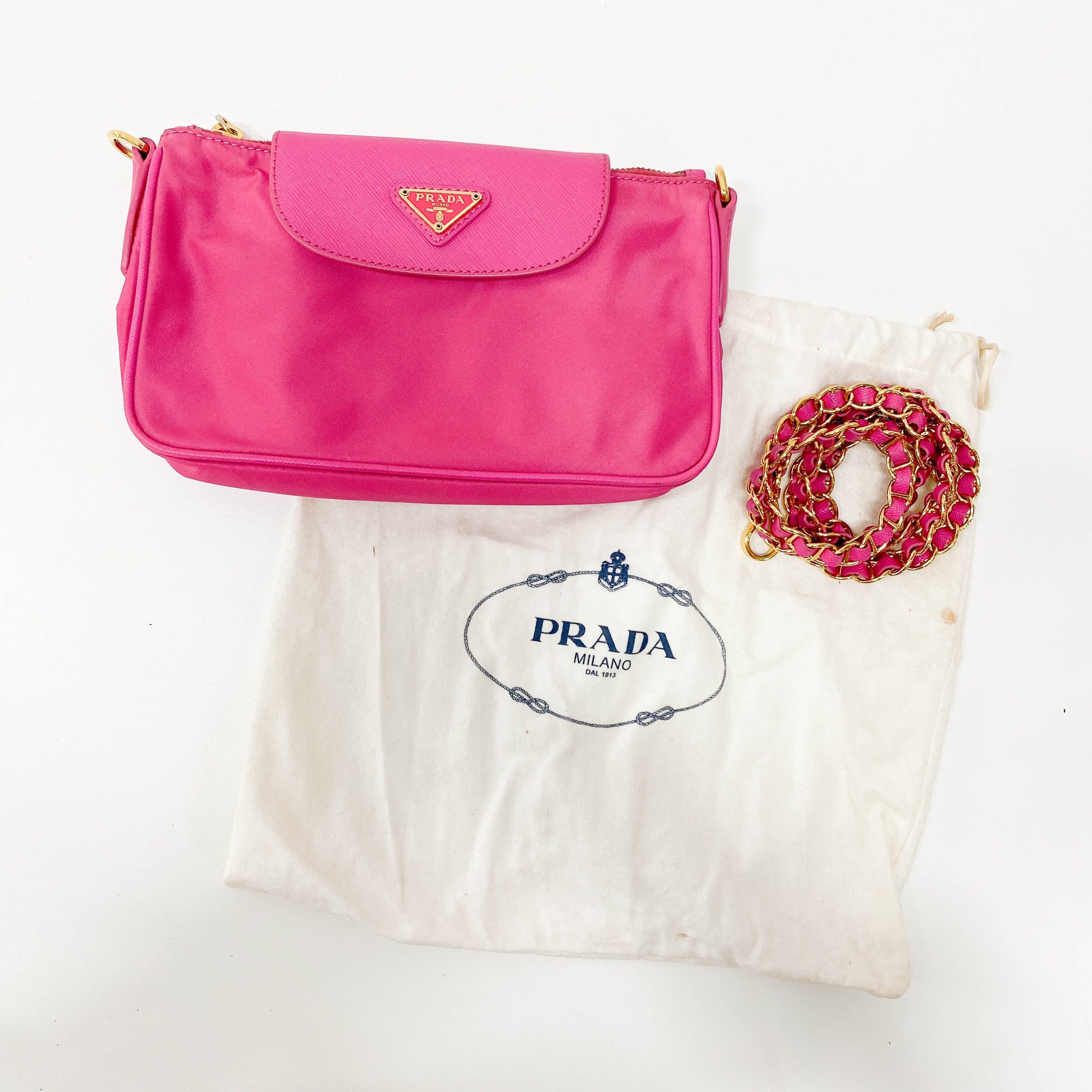 Pink Nylon Mini Chain Shoulder Bag