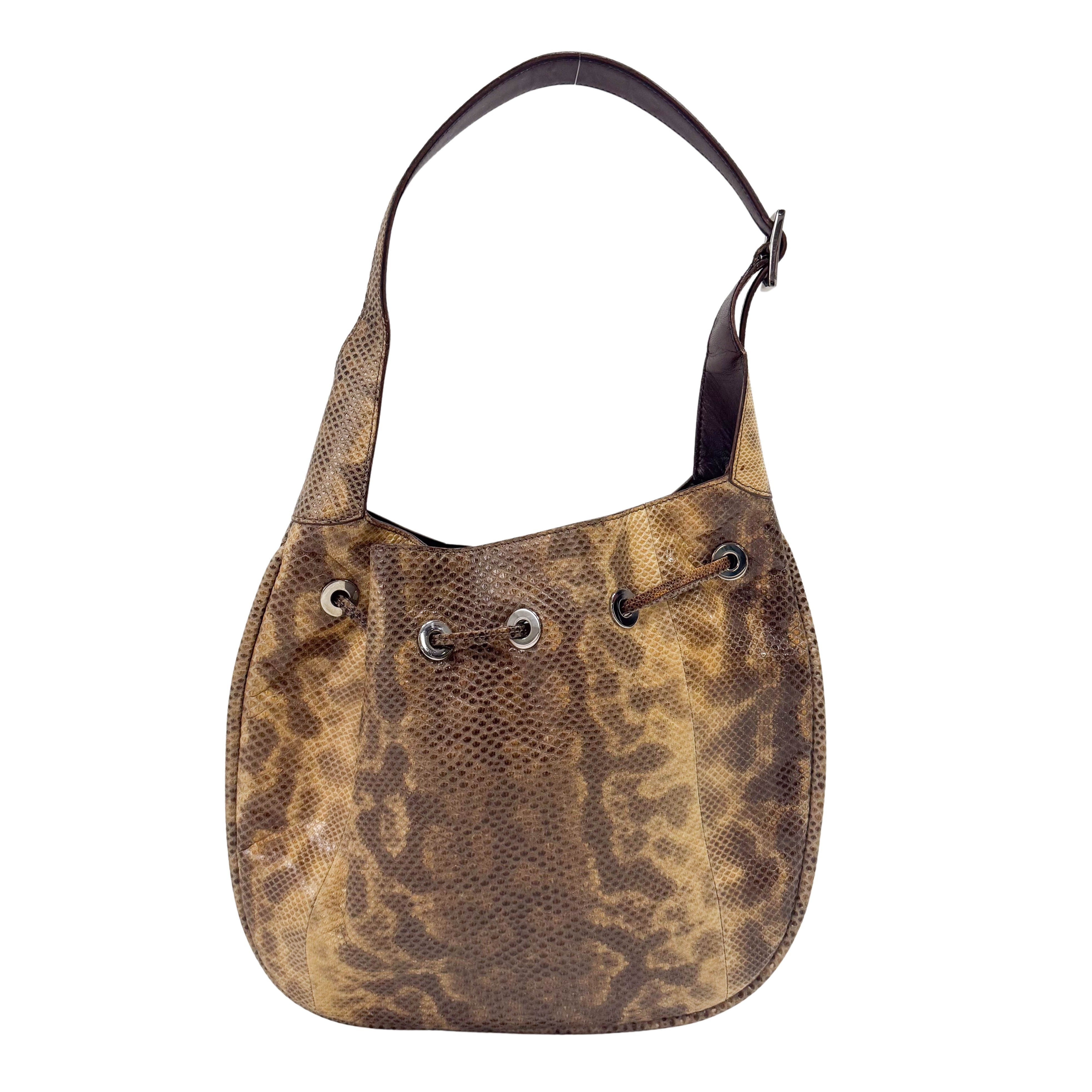 Yellow Python Embossed Leather Shoulder Bag