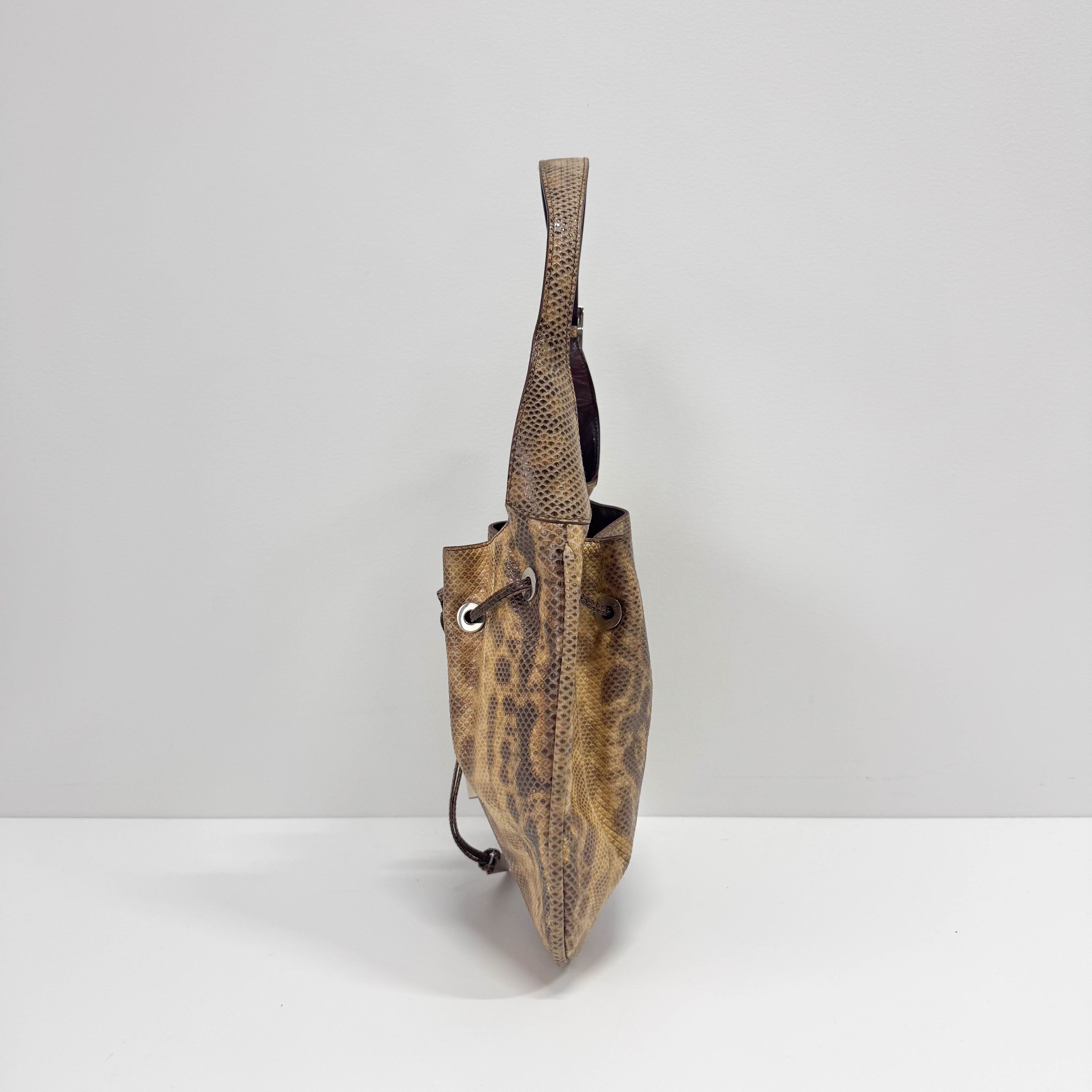 Yellow Python Embossed Leather Shoulder Bag