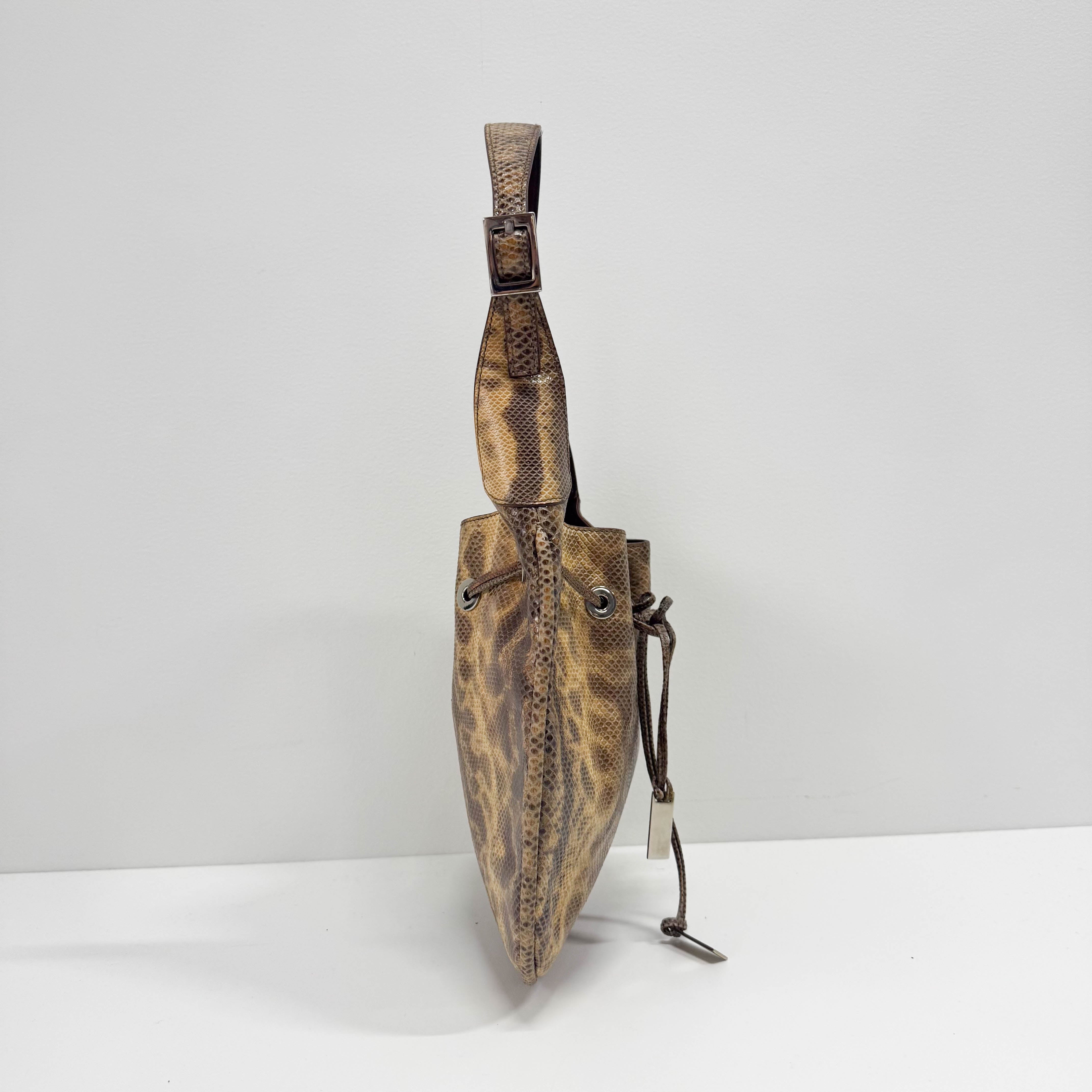 Yellow Python Embossed Leather Shoulder Bag