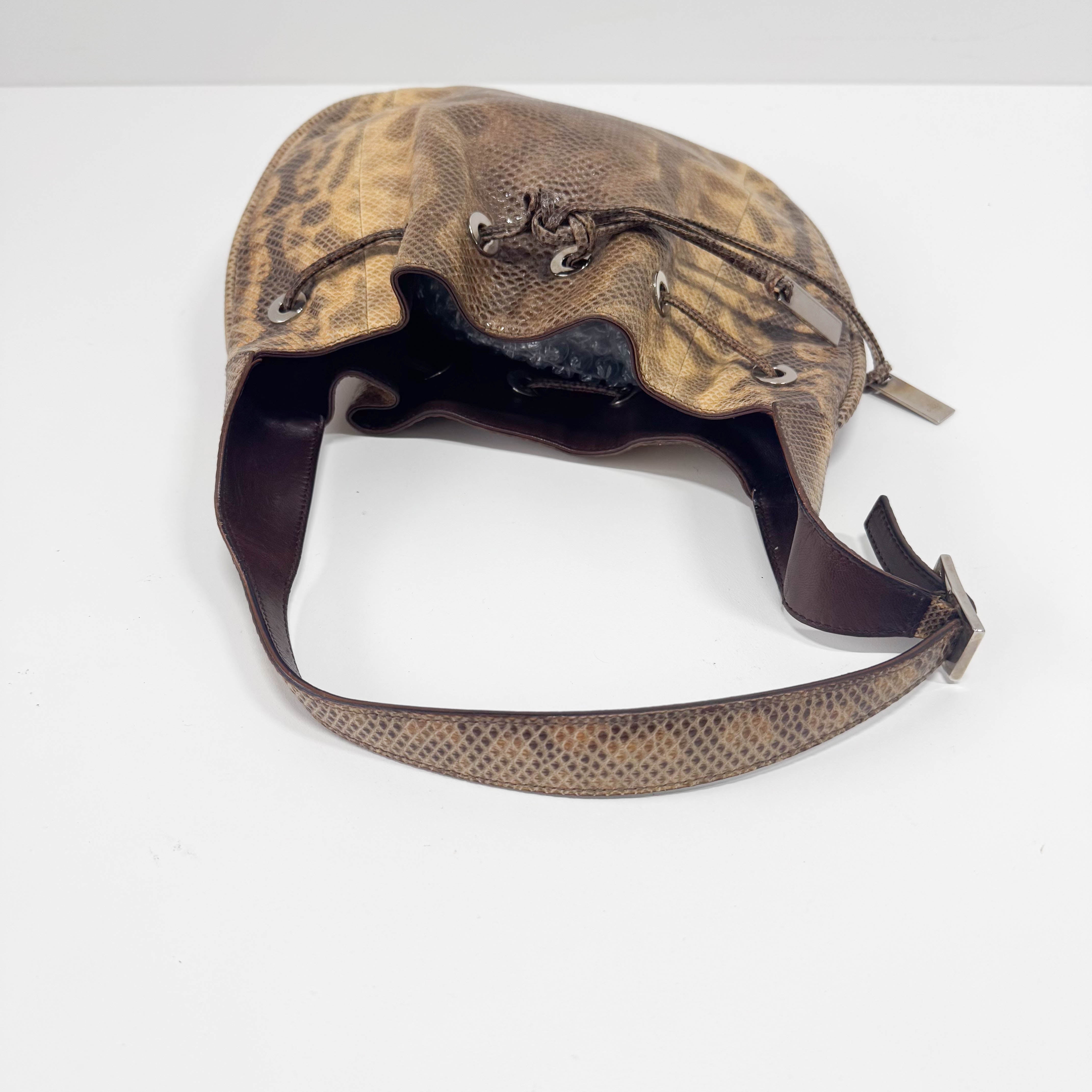 Yellow Python Embossed Leather Shoulder Bag