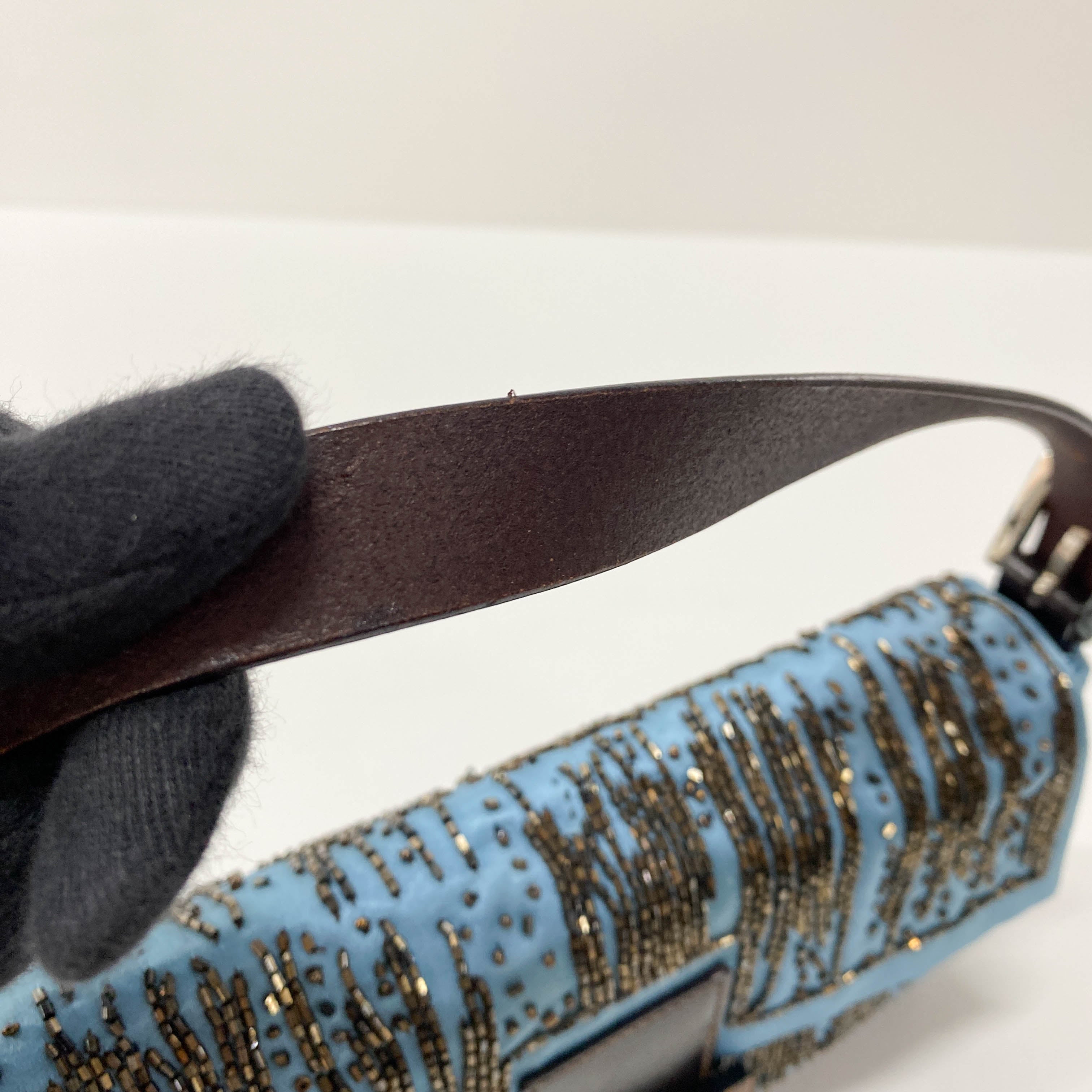 Baguette Blue Satin Beaded Shoulder Bag