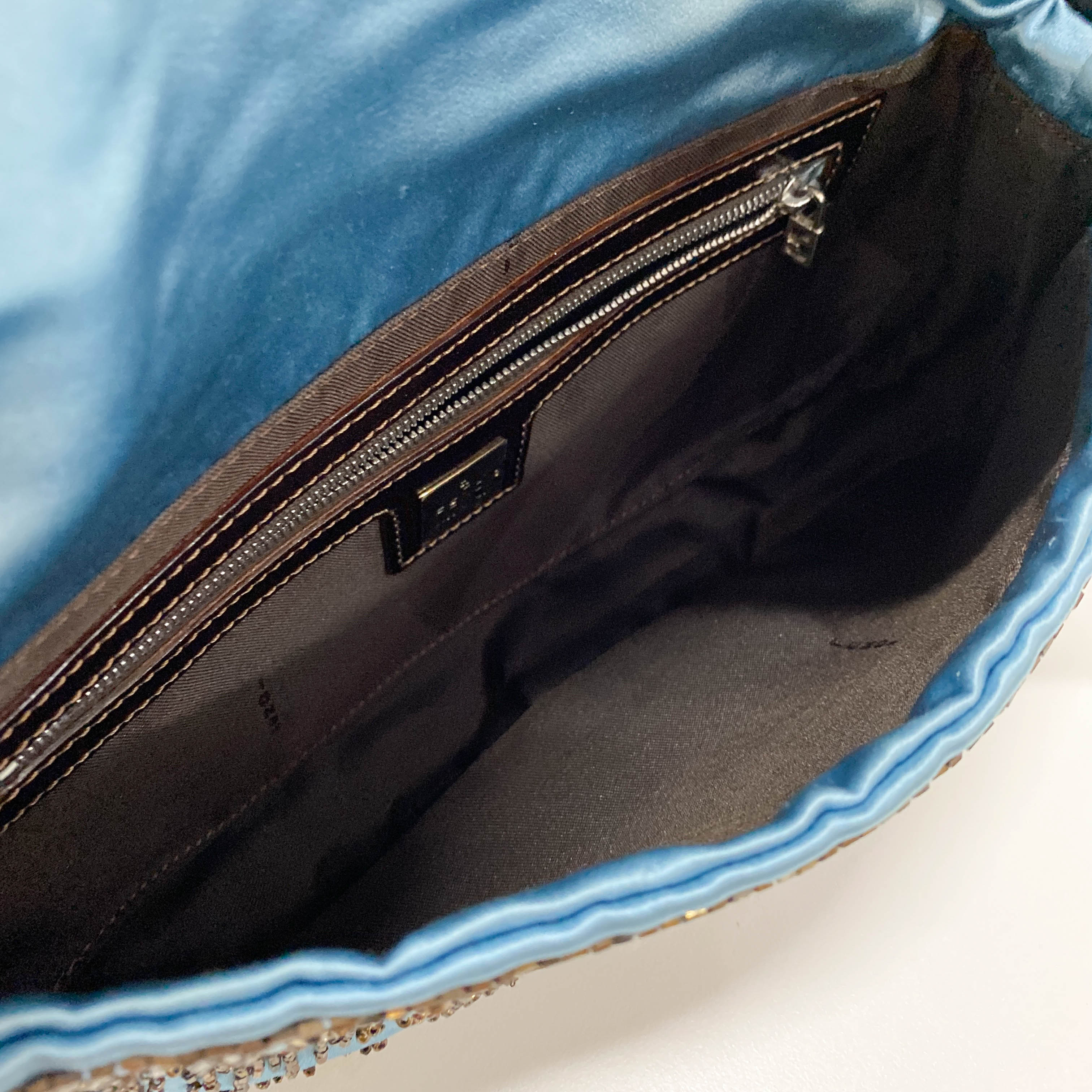 Baguette Blue Satin Beaded Shoulder Bag