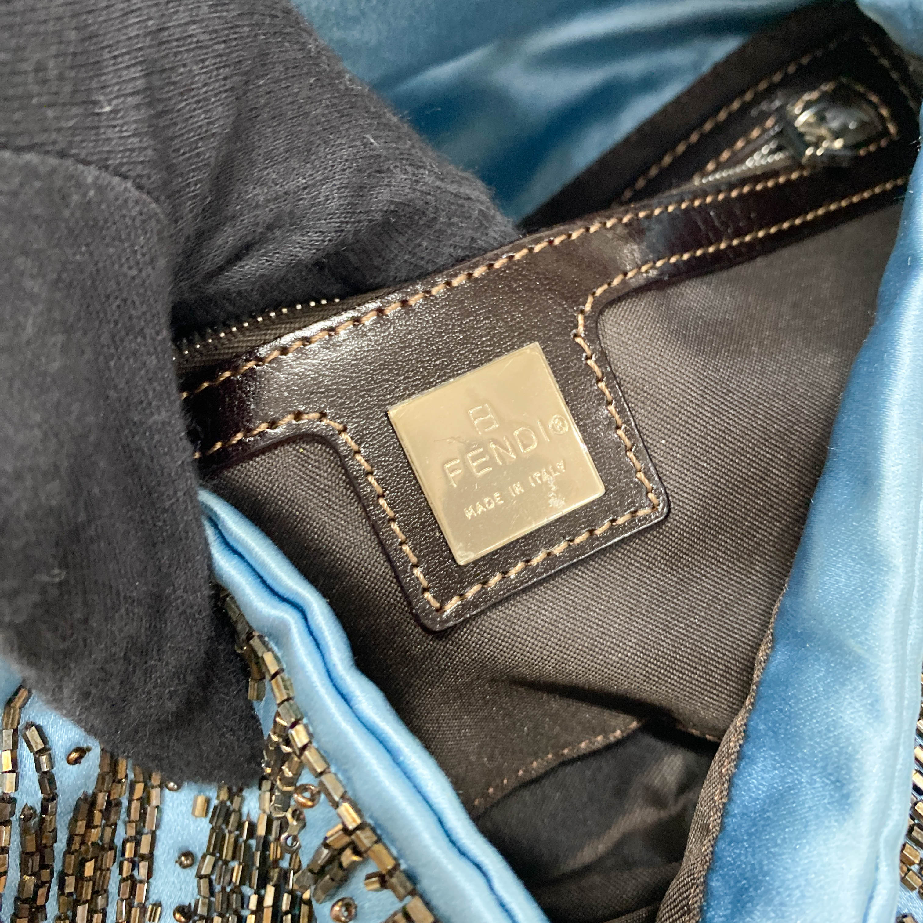 Baguette Blue Satin Beaded Shoulder Bag