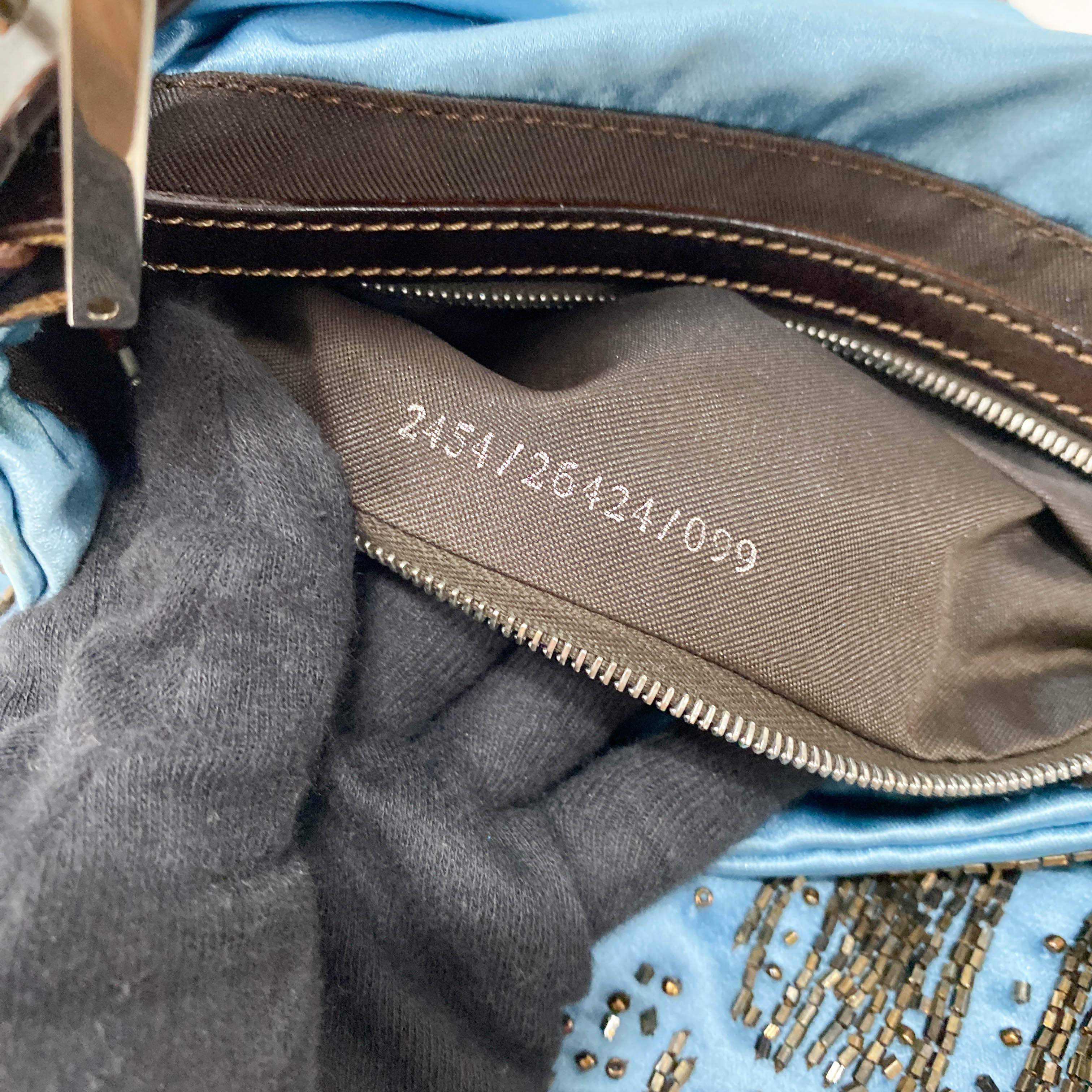 Baguette Blue Satin Beaded Shoulder Bag