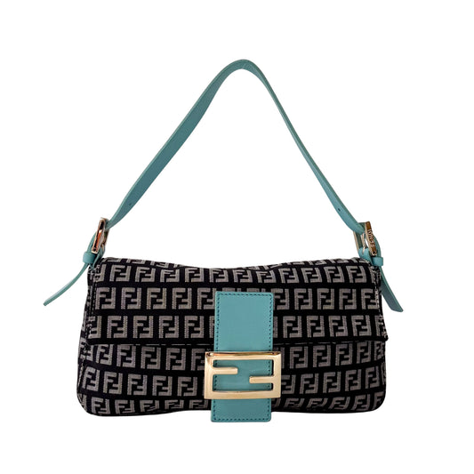 Zucchino Baguette Black & Turquoise Canvas Shoulder Bag