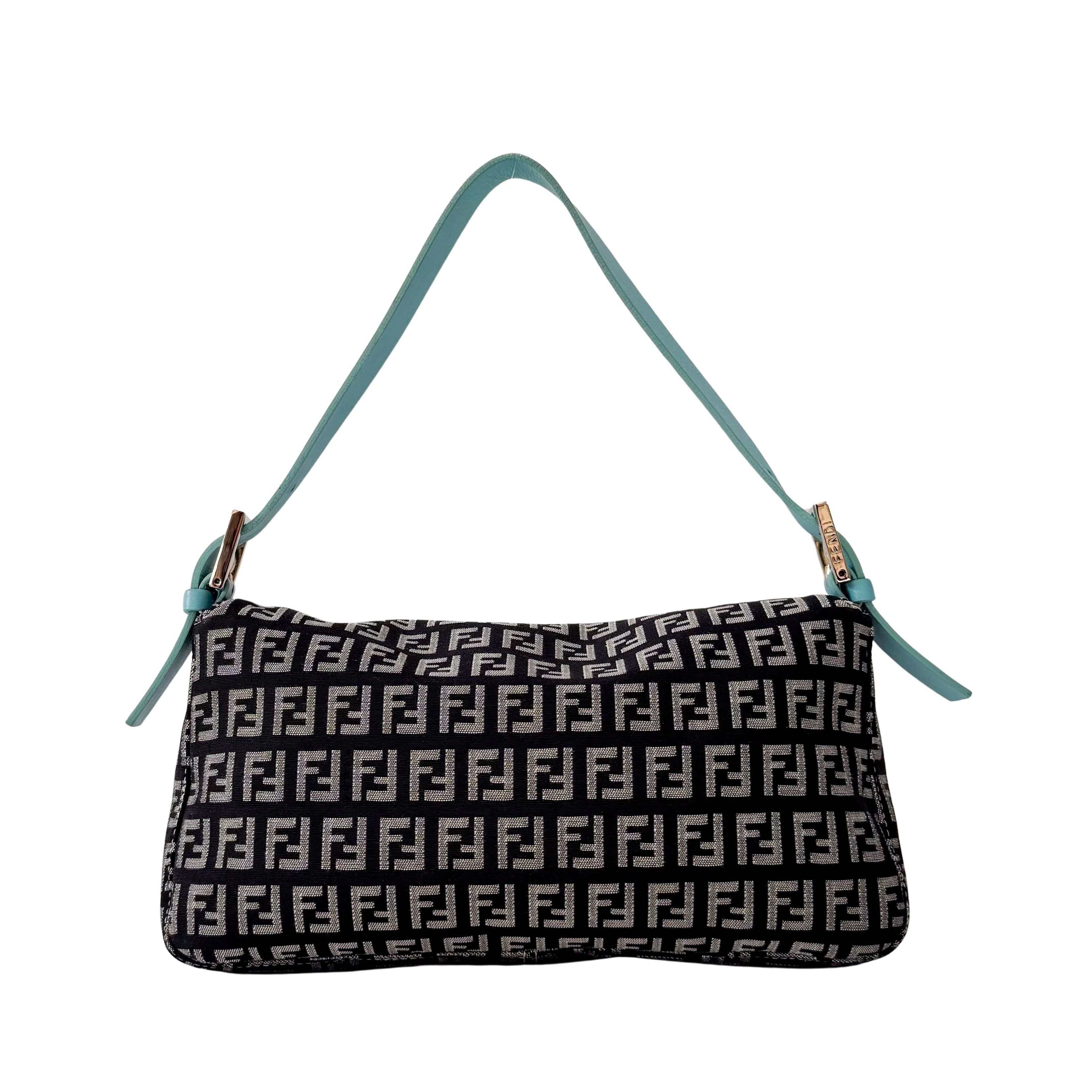 Zucchino Baguette Black & Turquoise Canvas Shoulder Bag