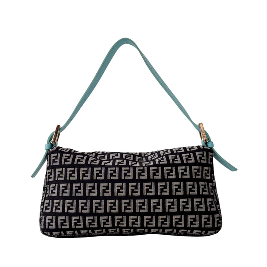 Zucchino Baguette Black & Turquoise Canvas Shoulder Bag