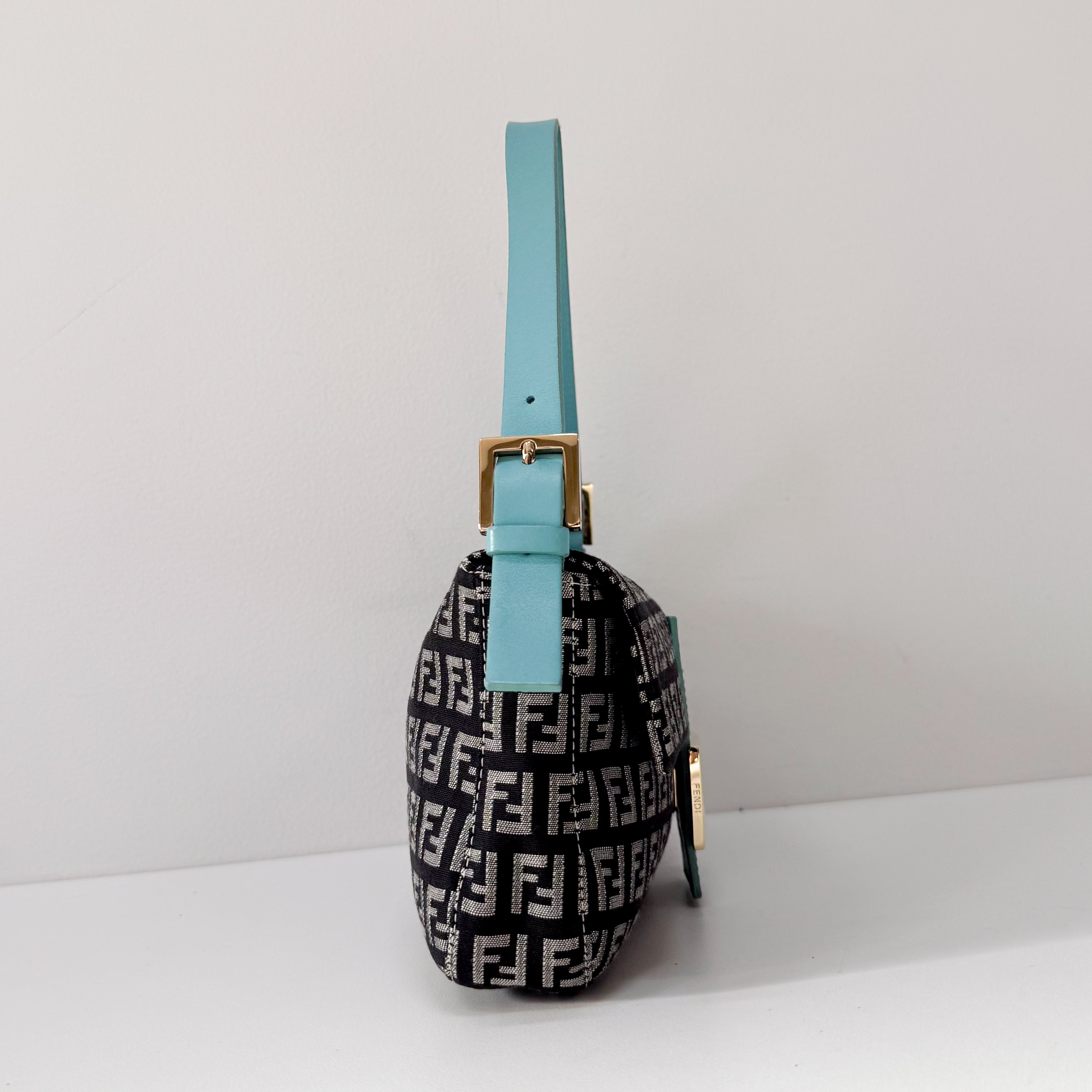 Zucchino Baguette Black & Turquoise Canvas Shoulder Bag
