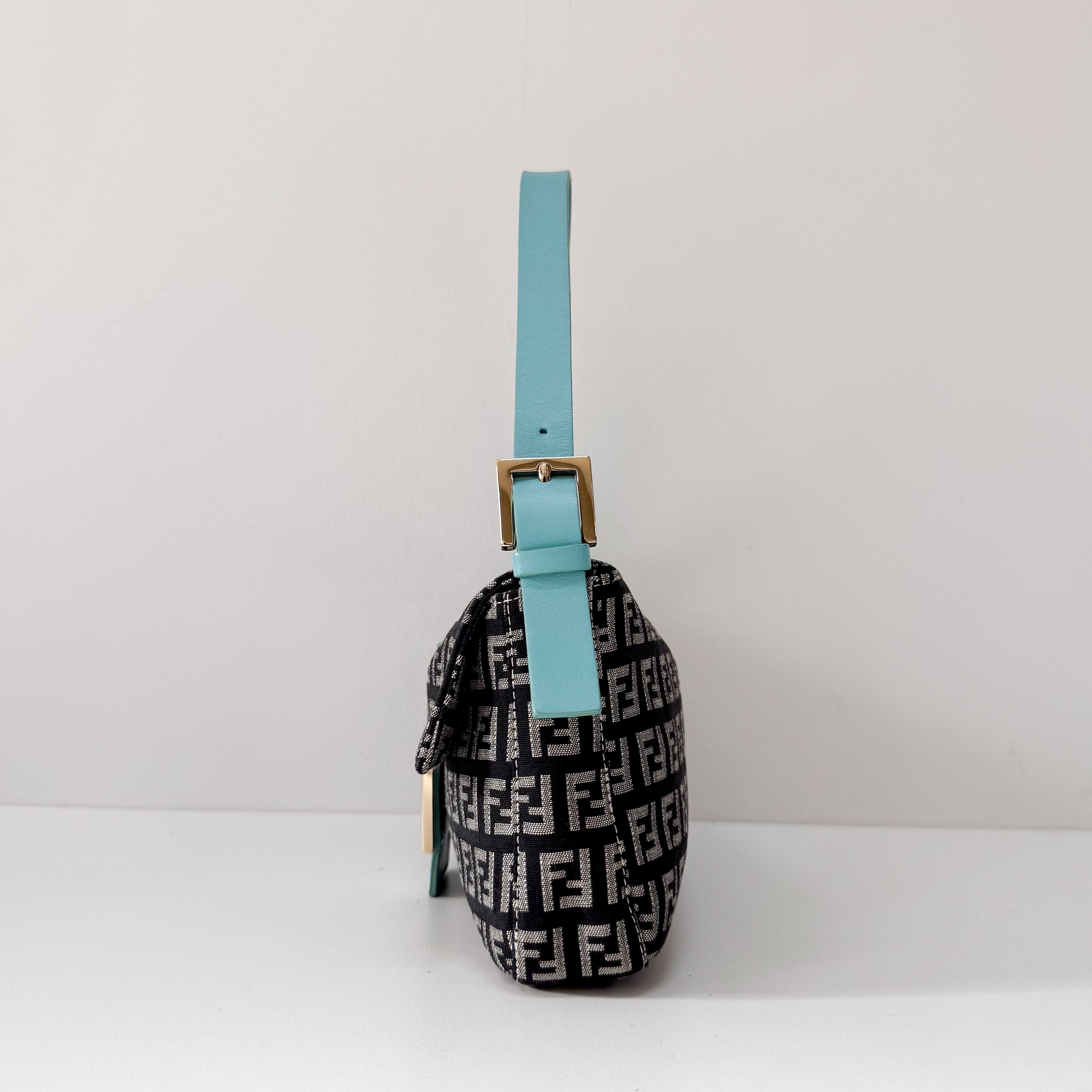 Zucchino Baguette Black & Turquoise Canvas Shoulder Bag
