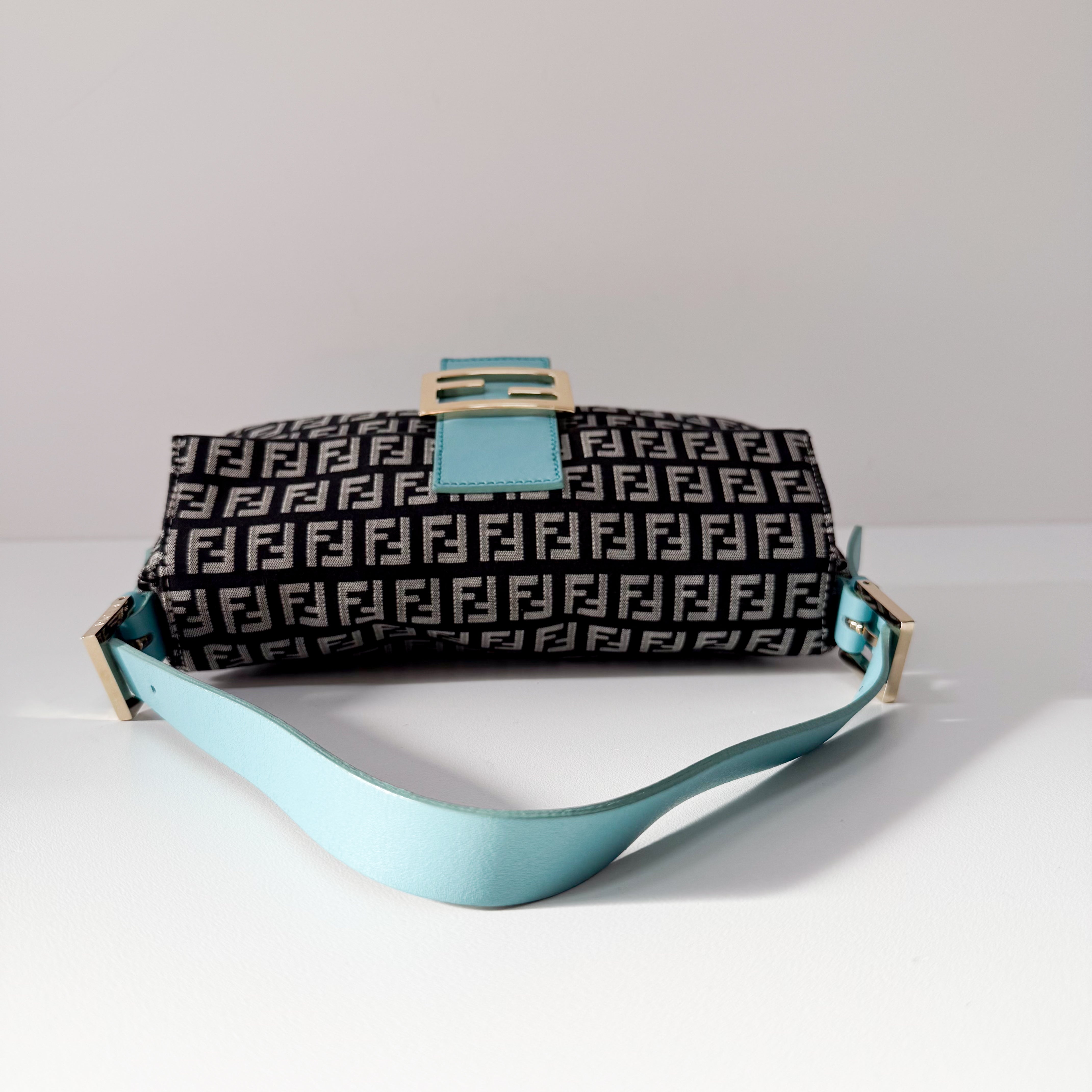 Zucchino Baguette Black & Turquoise Canvas Shoulder Bag