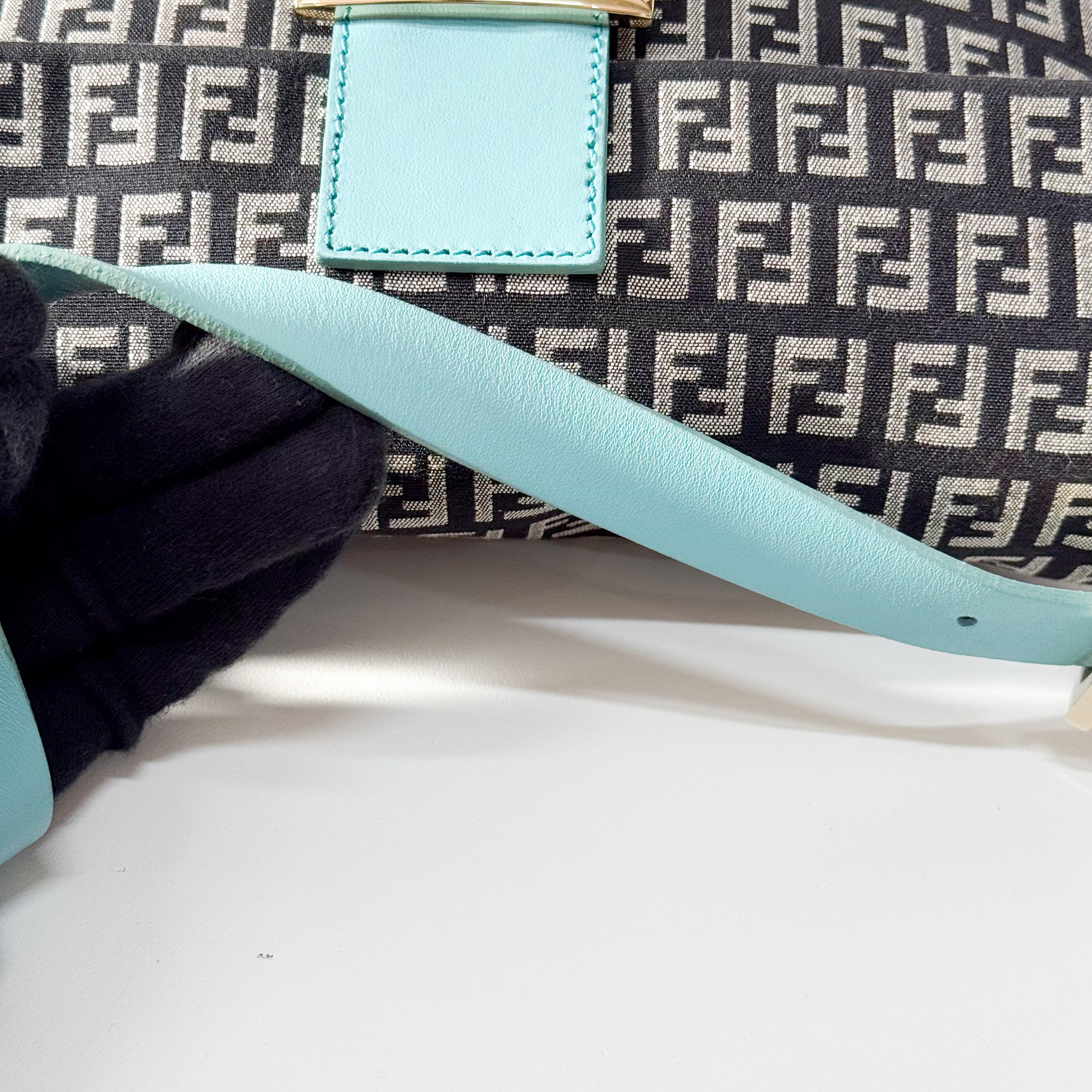 Zucchino Baguette Black & Turquoise Canvas Shoulder Bag