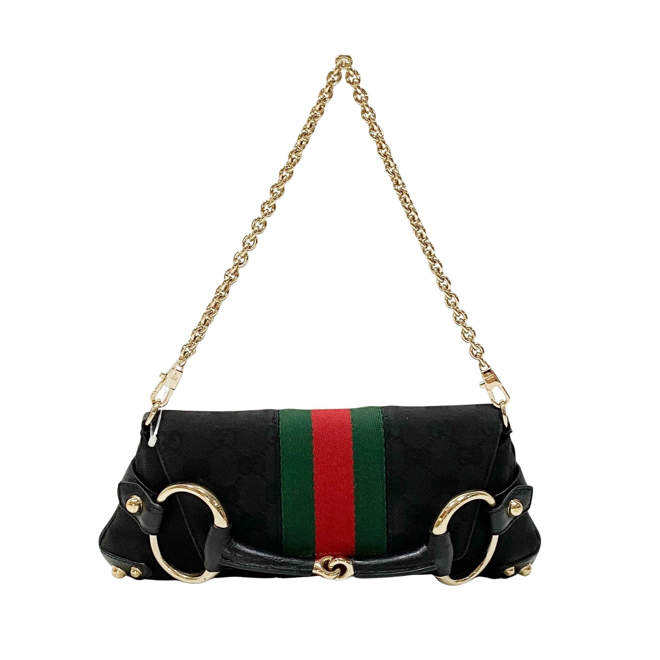 Horsebit Black GG Canvas Chain Shoulder Bag