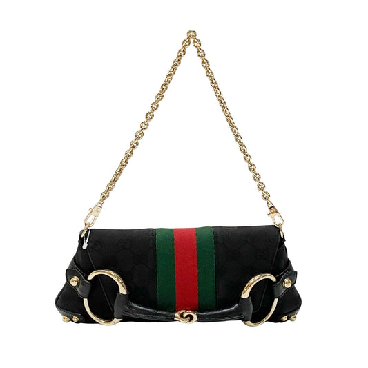 Horsebit Black GG Canvas Chain Shoulder Bag
