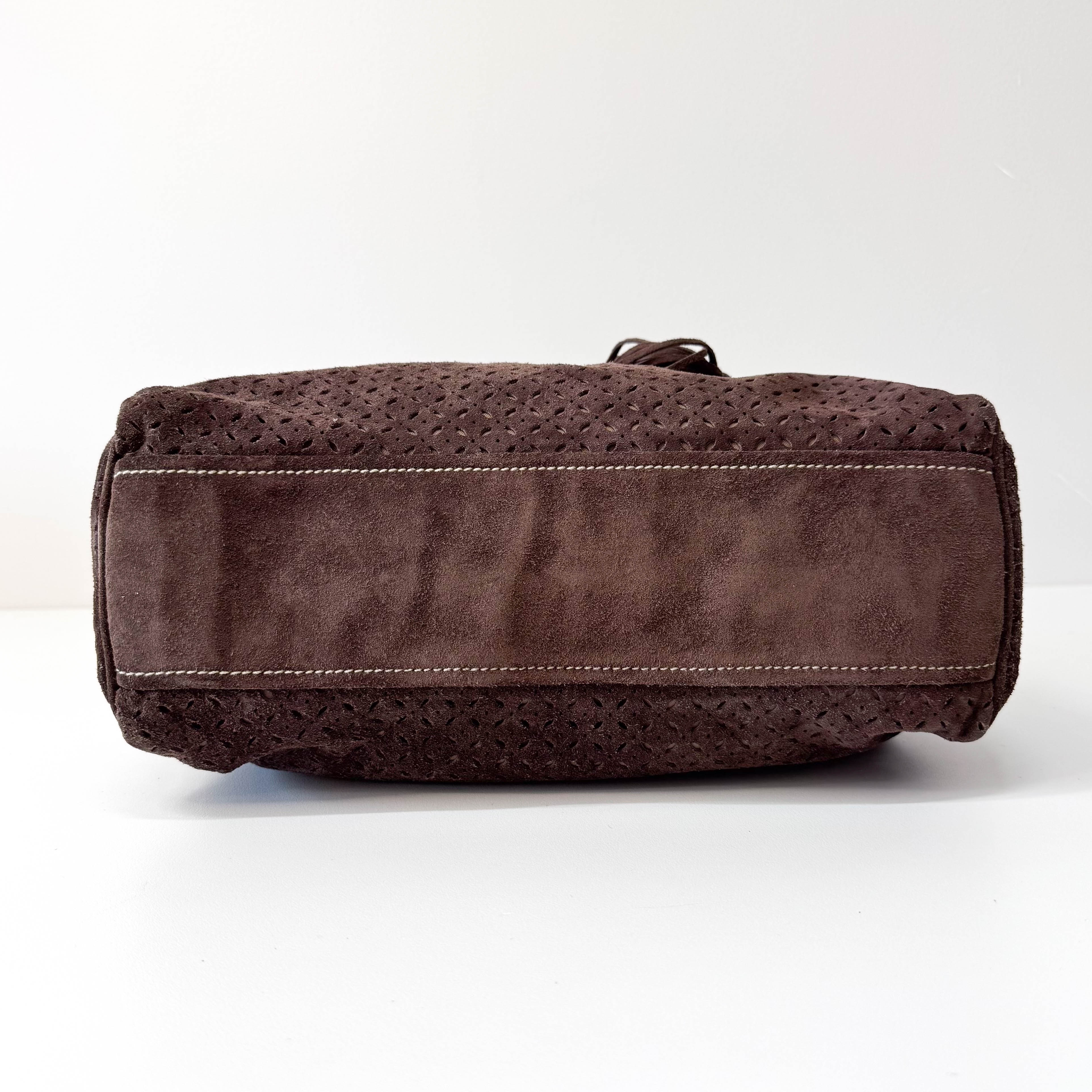 Laser Cut Suede Bamboo Handle Bag