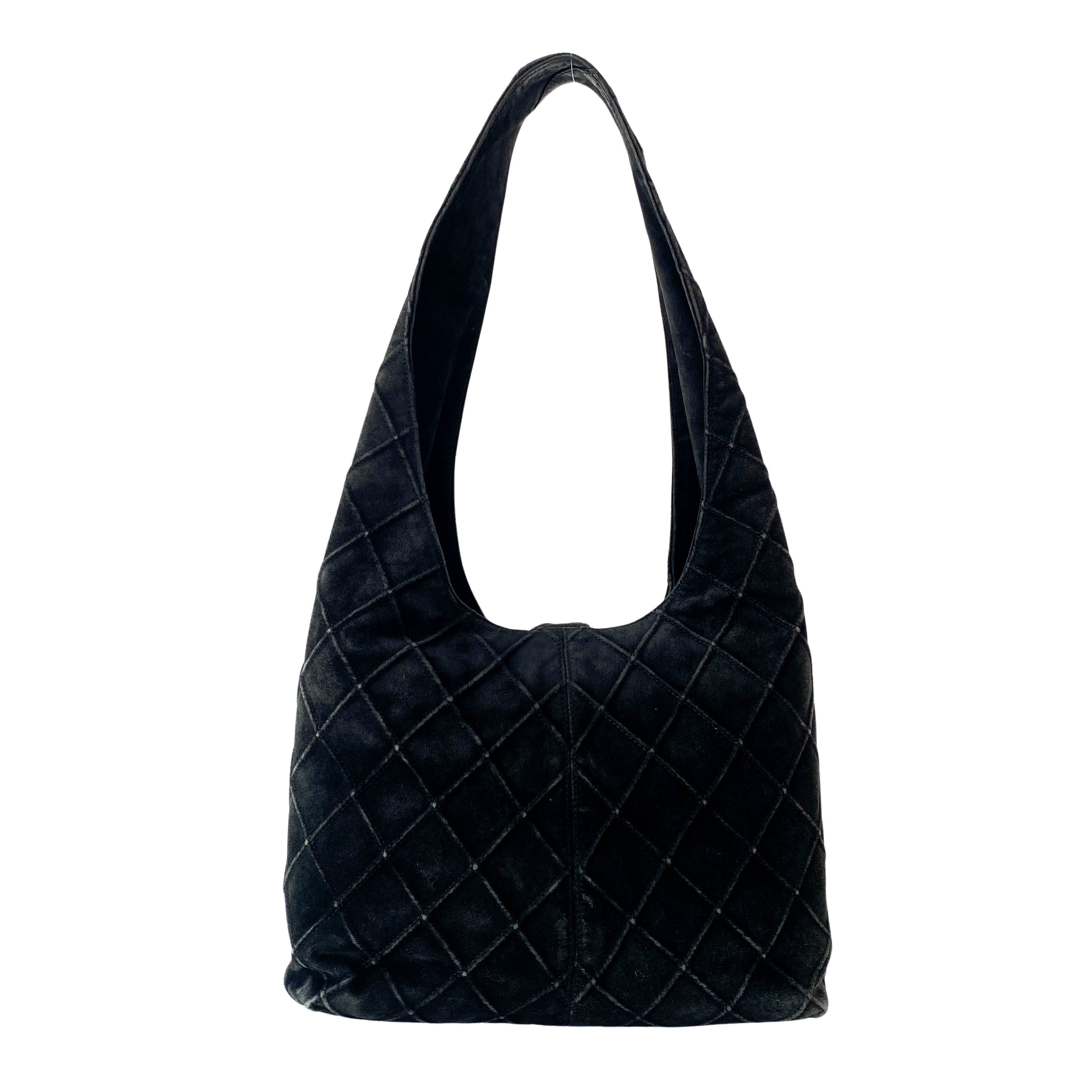 Quilted Hobo Black Suede Shoulder Bag