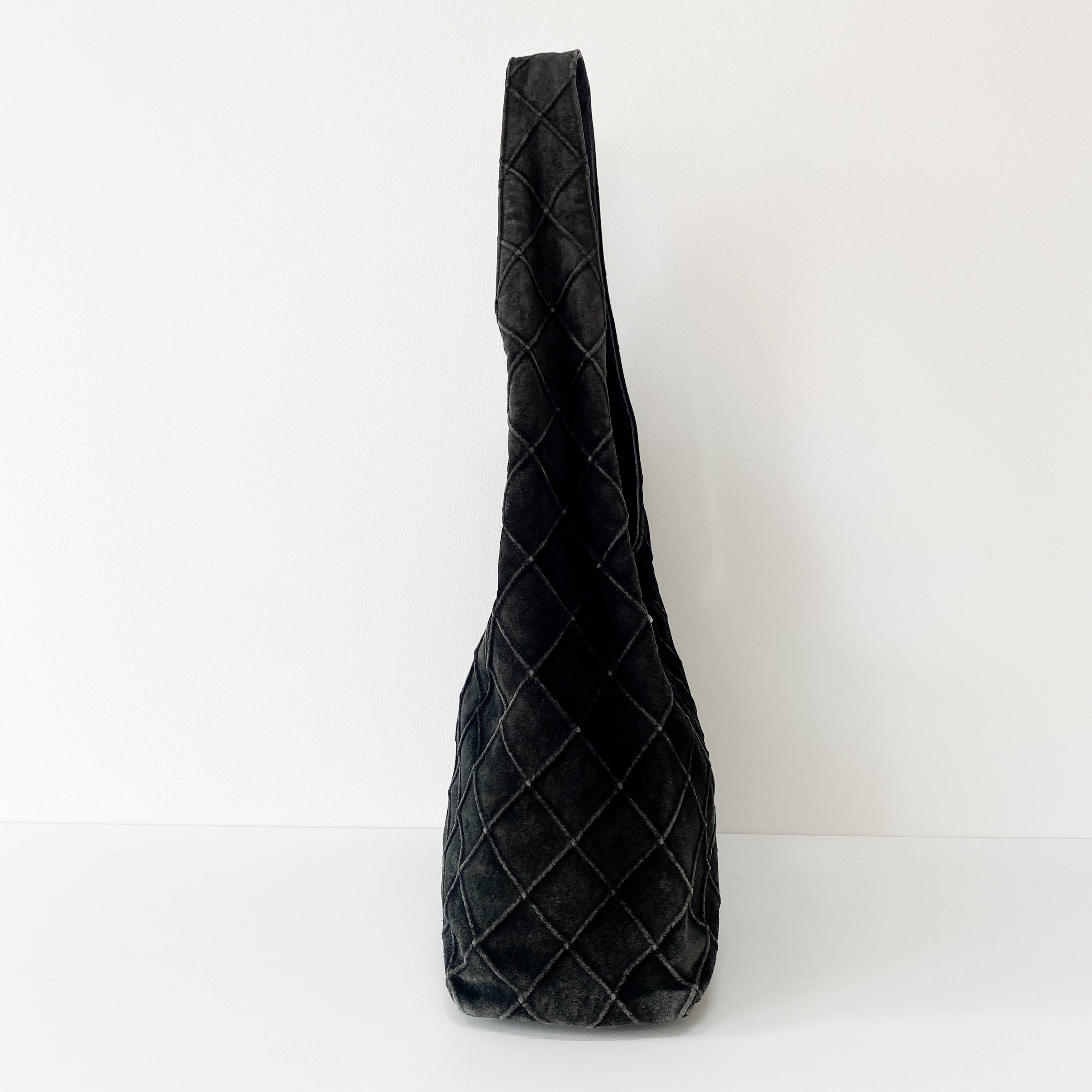 Quilted Hobo Black Suede Shoulder Bag