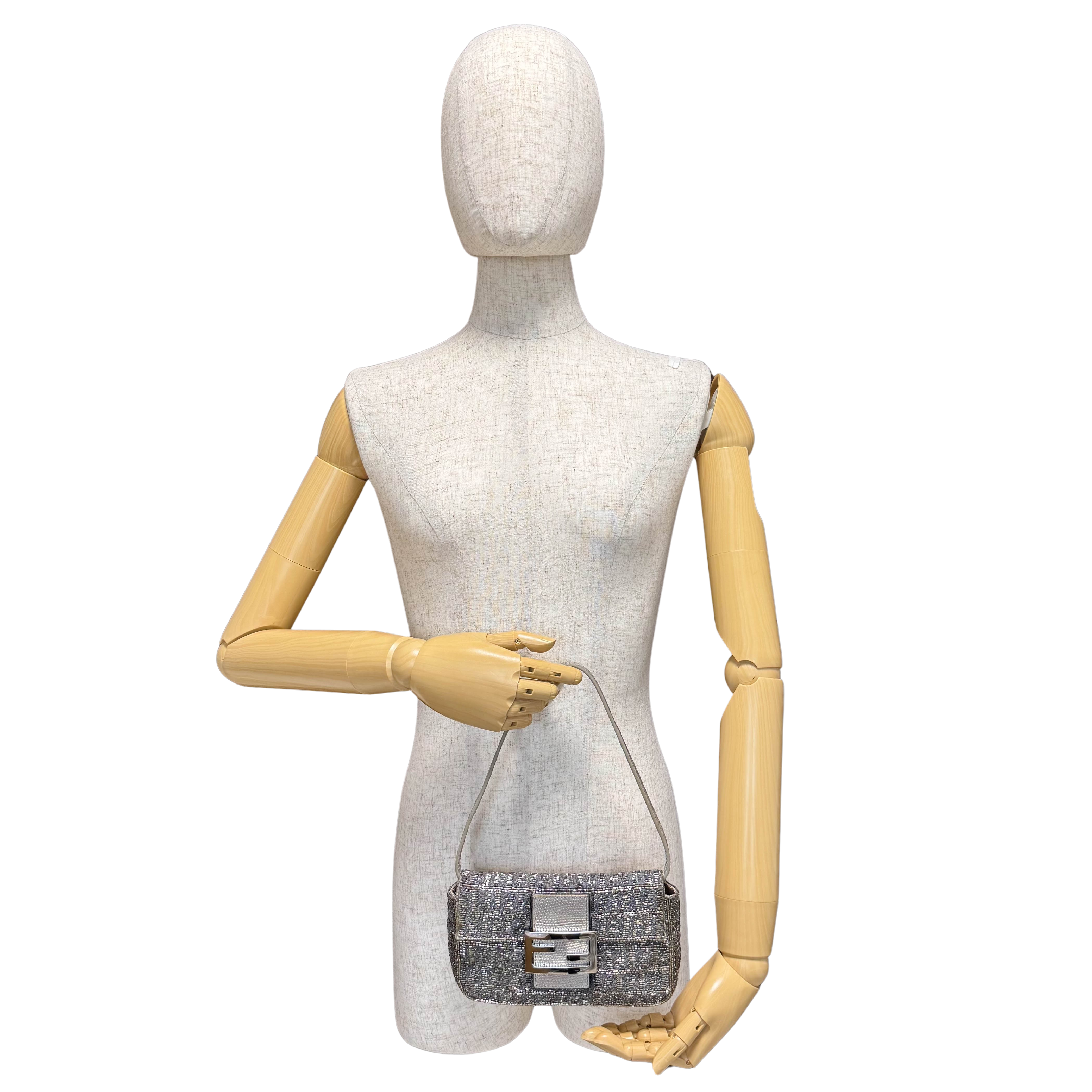 Zuccino Beaded Silver Baguette Mini Shoulder Bag