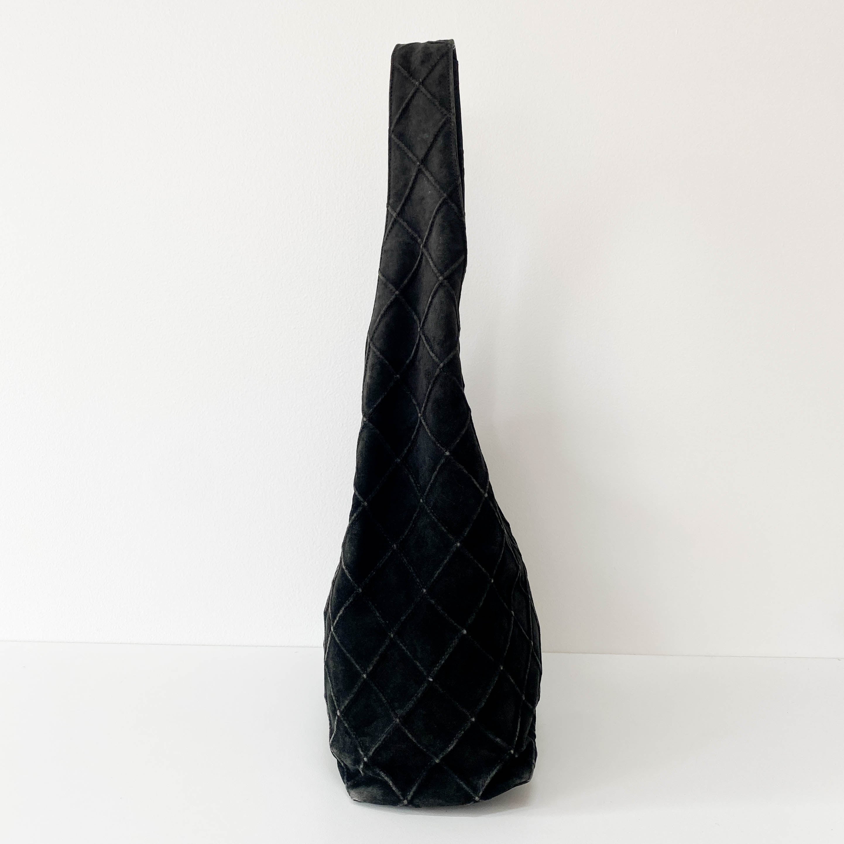 Quilted Hobo Black Suede Shoulder Bag