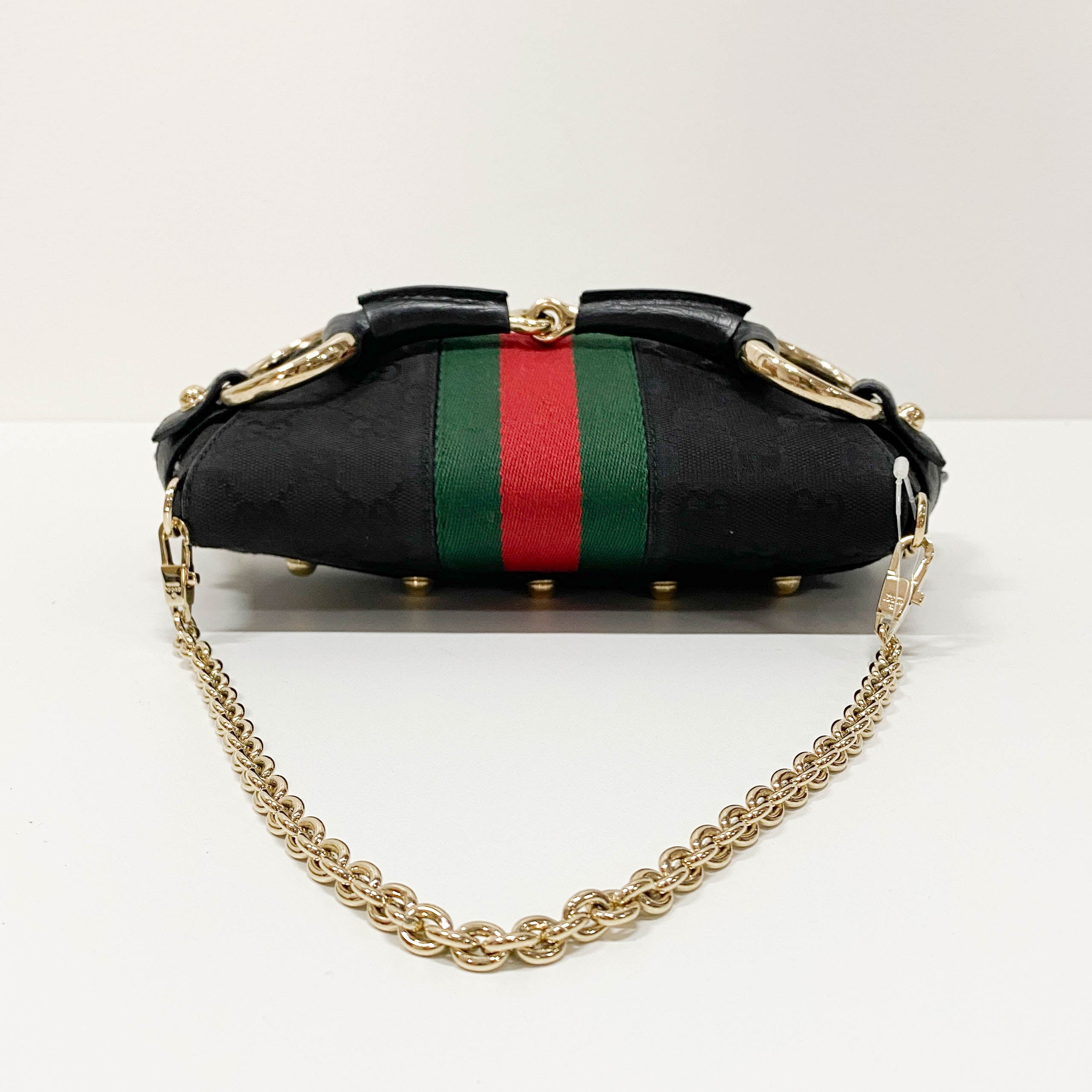 Horsebit Black GG Canvas Chain Shoulder Bag