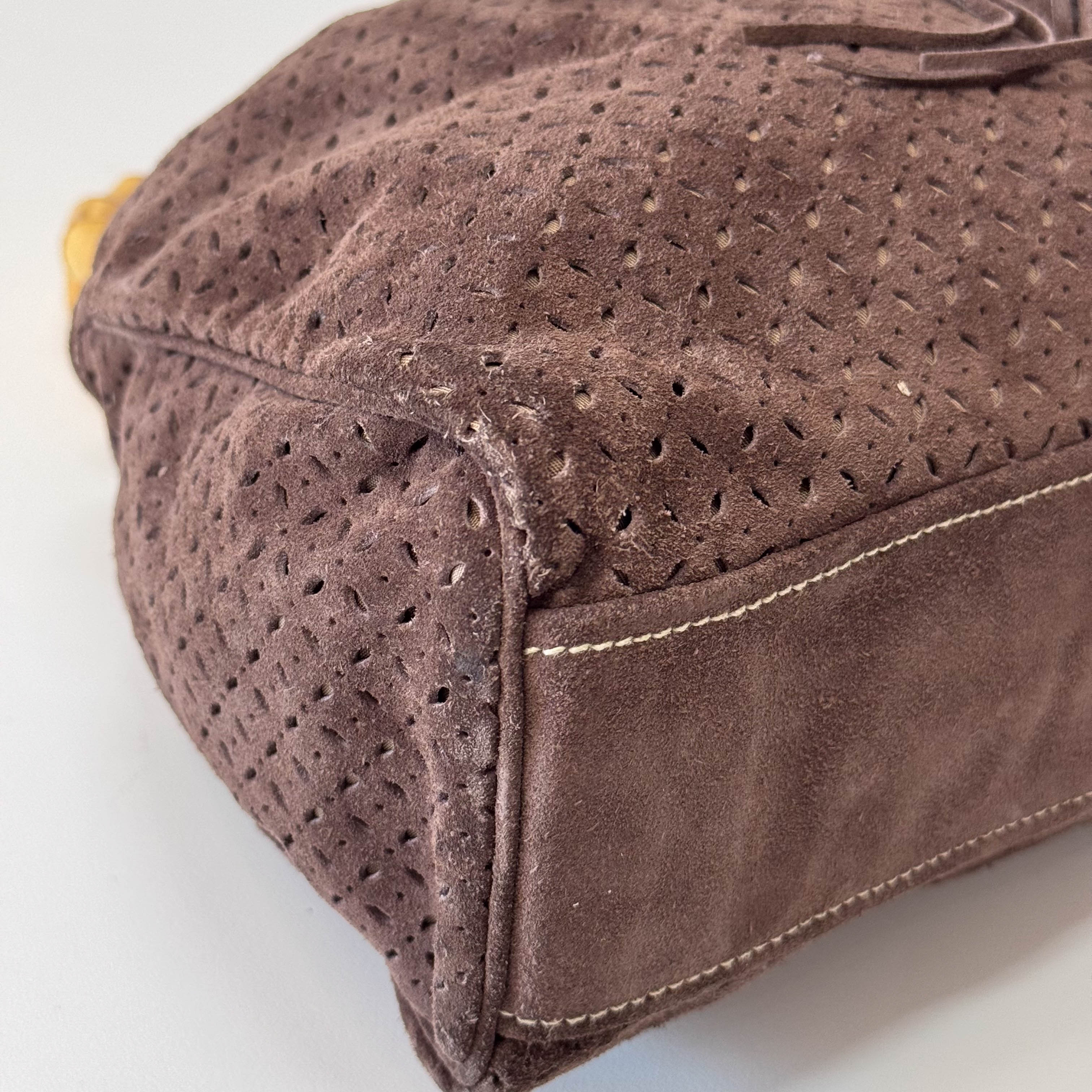 Laser Cut Suede Bamboo Handle Bag