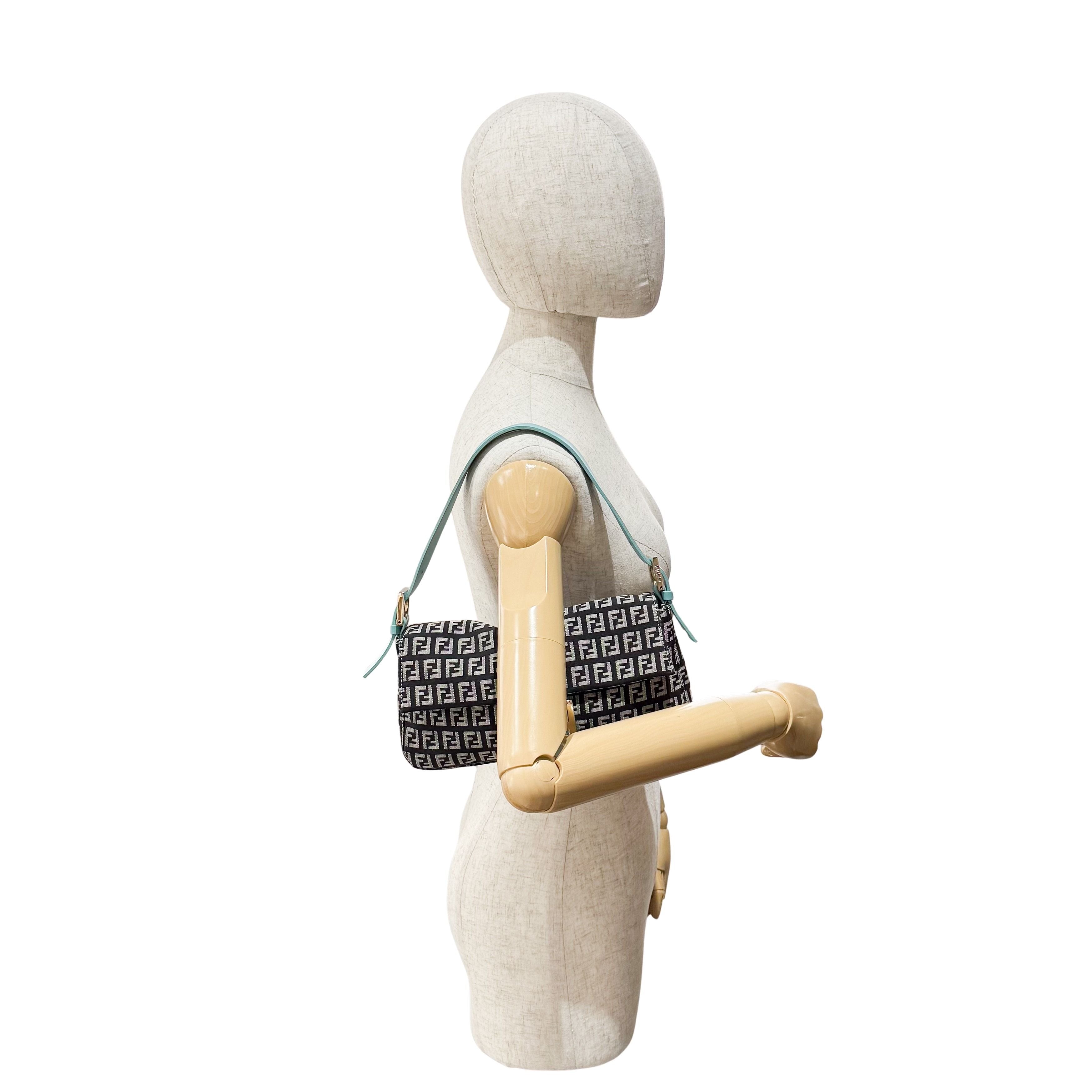 Zucchino Baguette Black & Turquoise Canvas Shoulder Bag