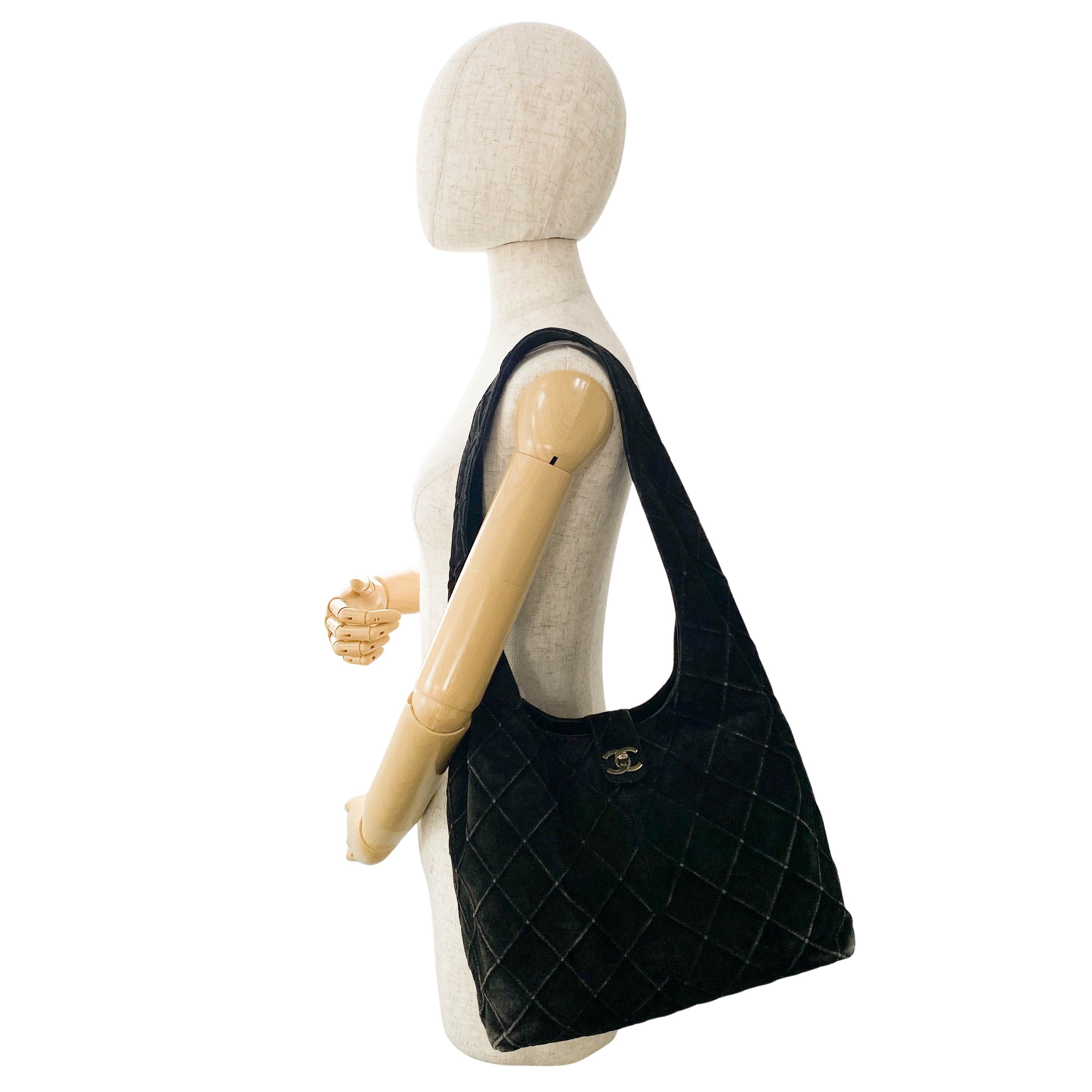 Quilted Hobo Black Suede Shoulder Bag