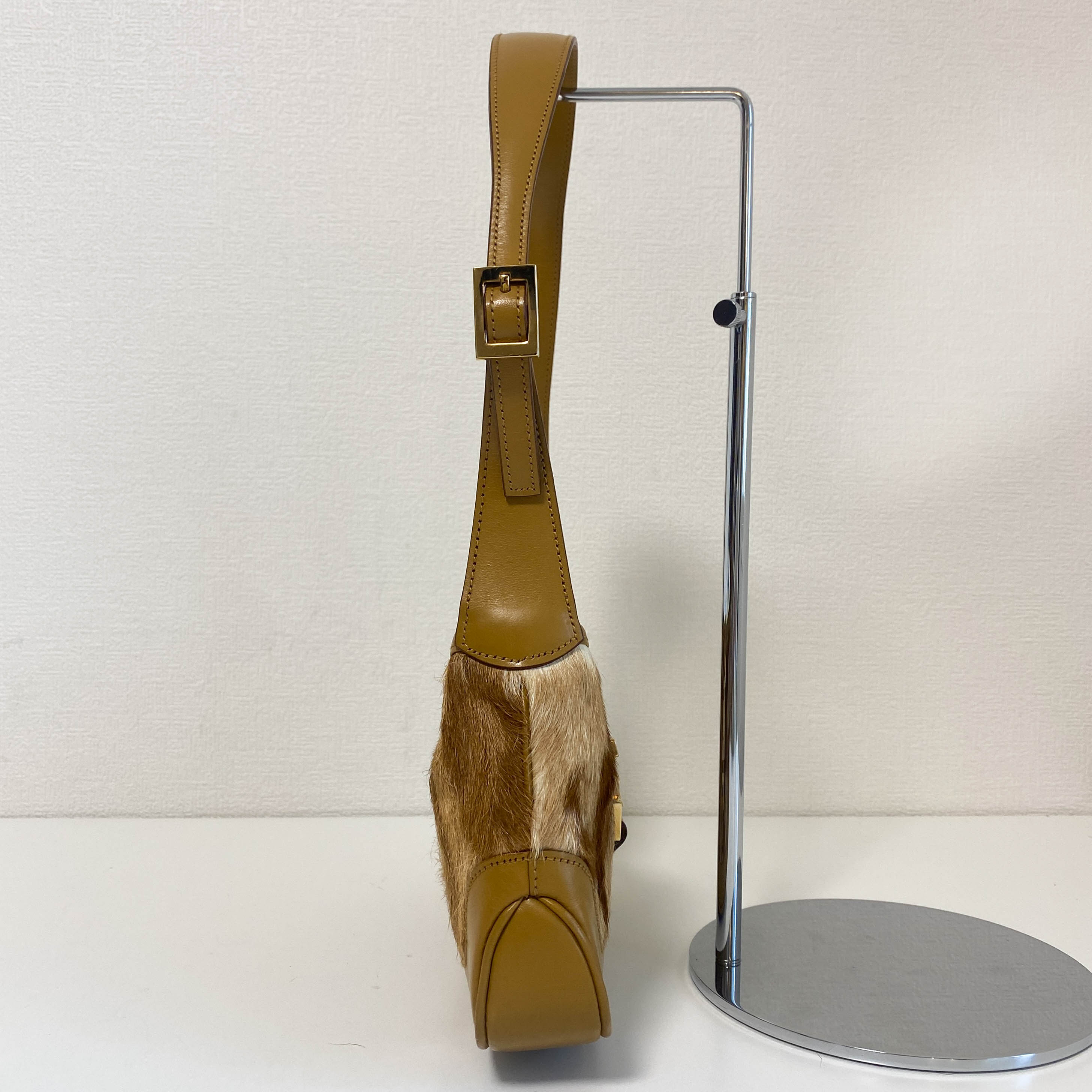 Jackie Brown Leather and Fur Shoulder Bag