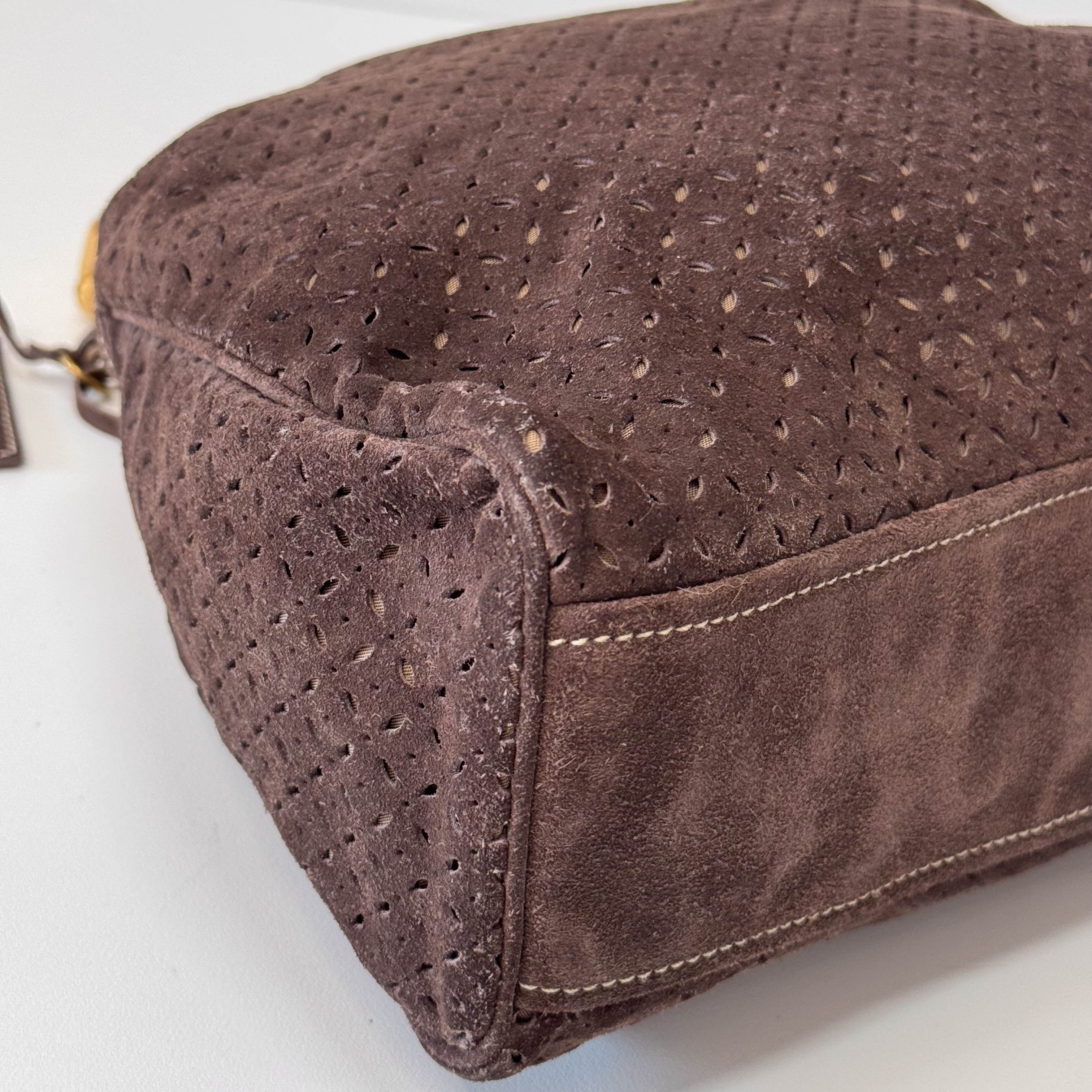 Laser Cut Suede Bamboo Handle Bag