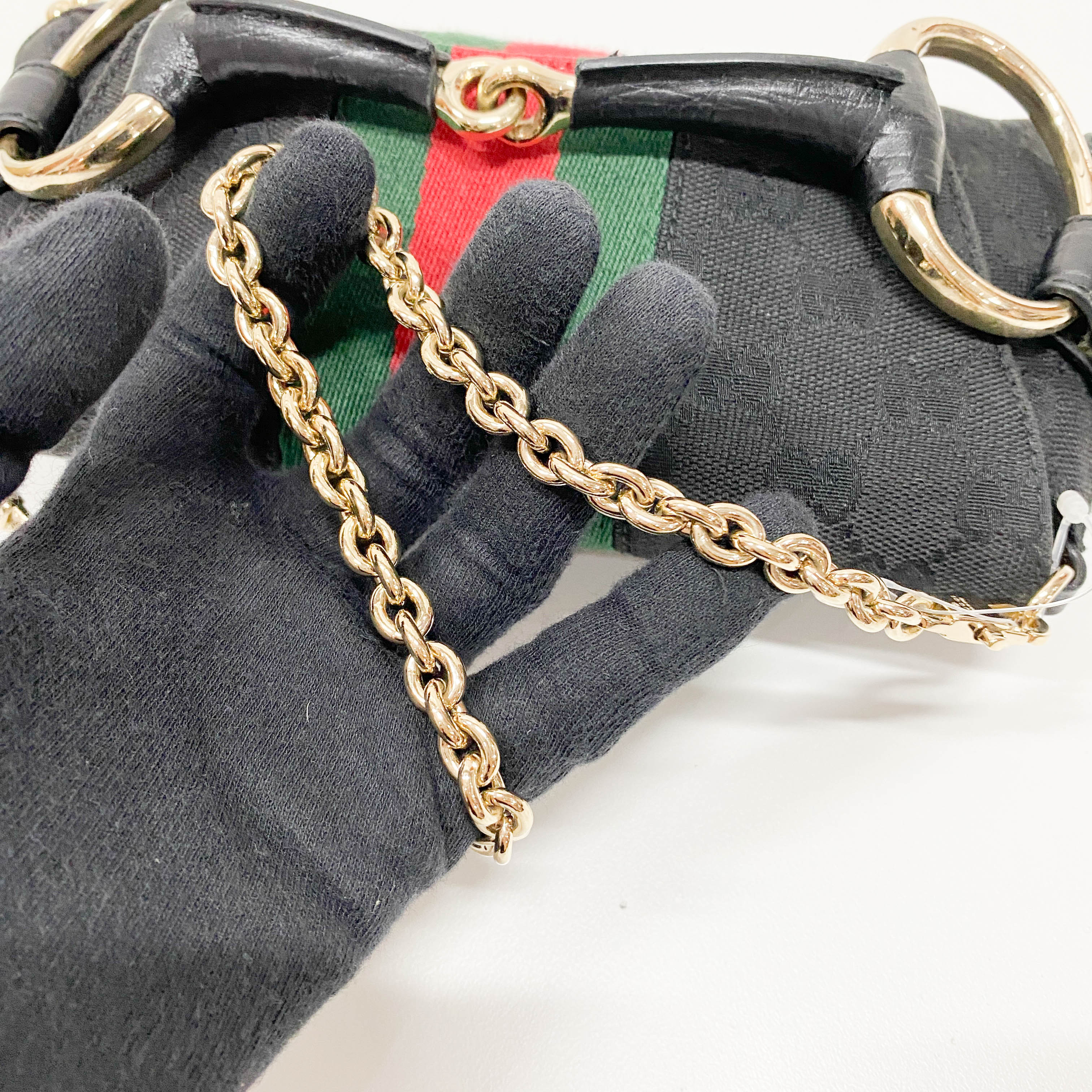 Horsebit Black GG Canvas Chain Shoulder Bag