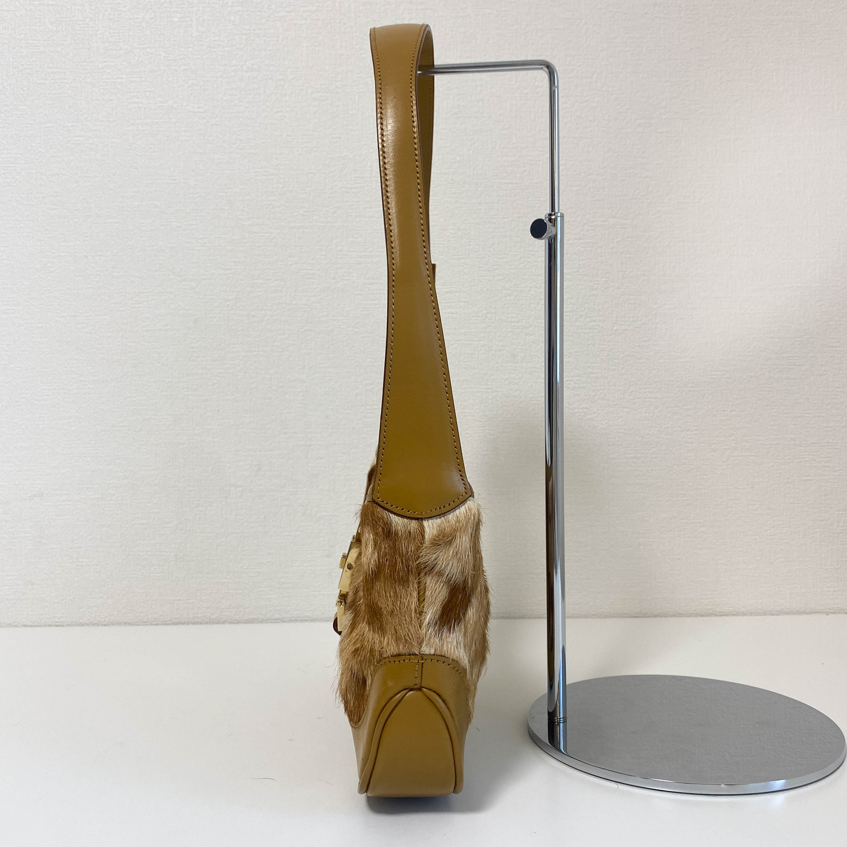 Jackie Brown Leather and Fur Shoulder Bag