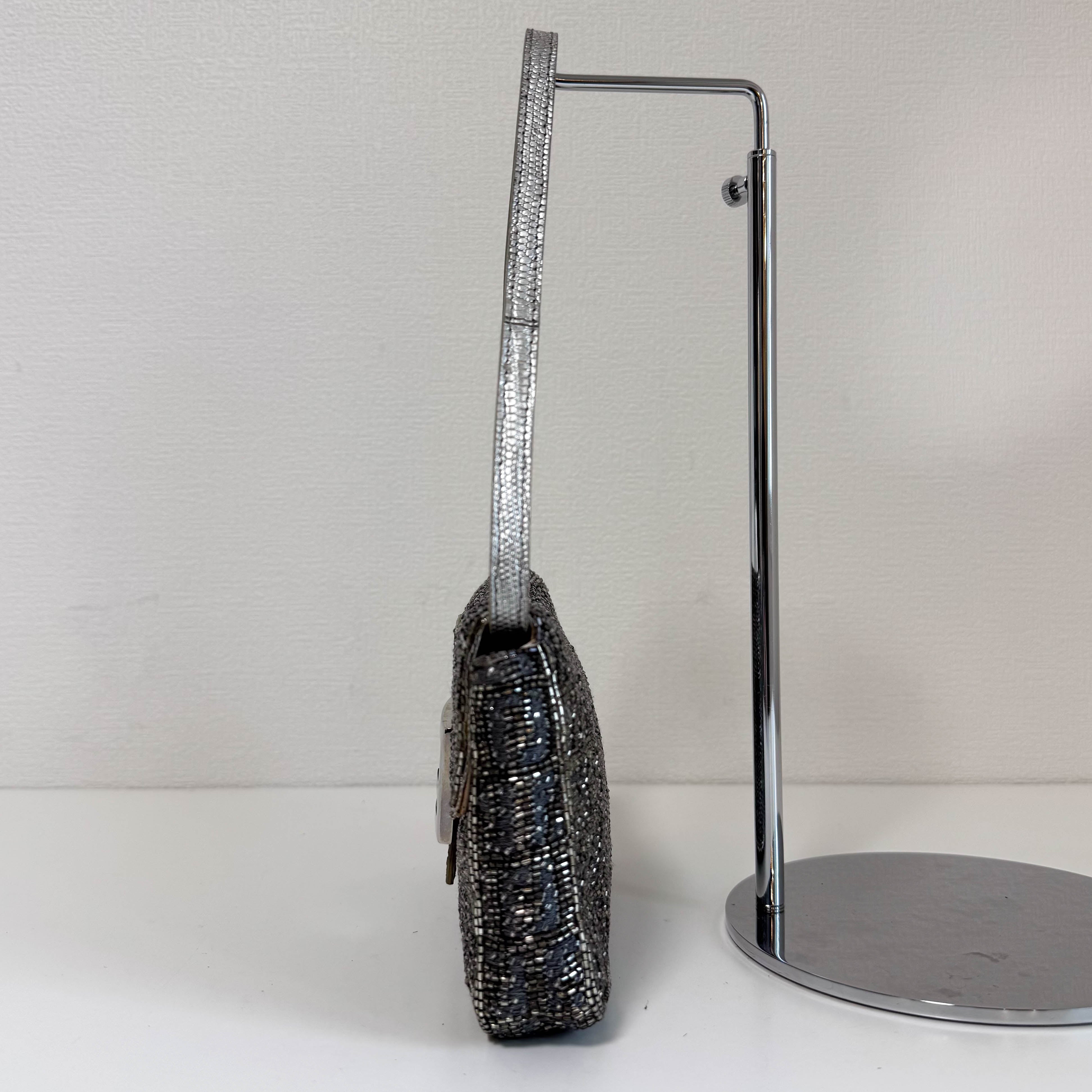 Zuccino Beaded Silver Baguette Mini Shoulder Bag