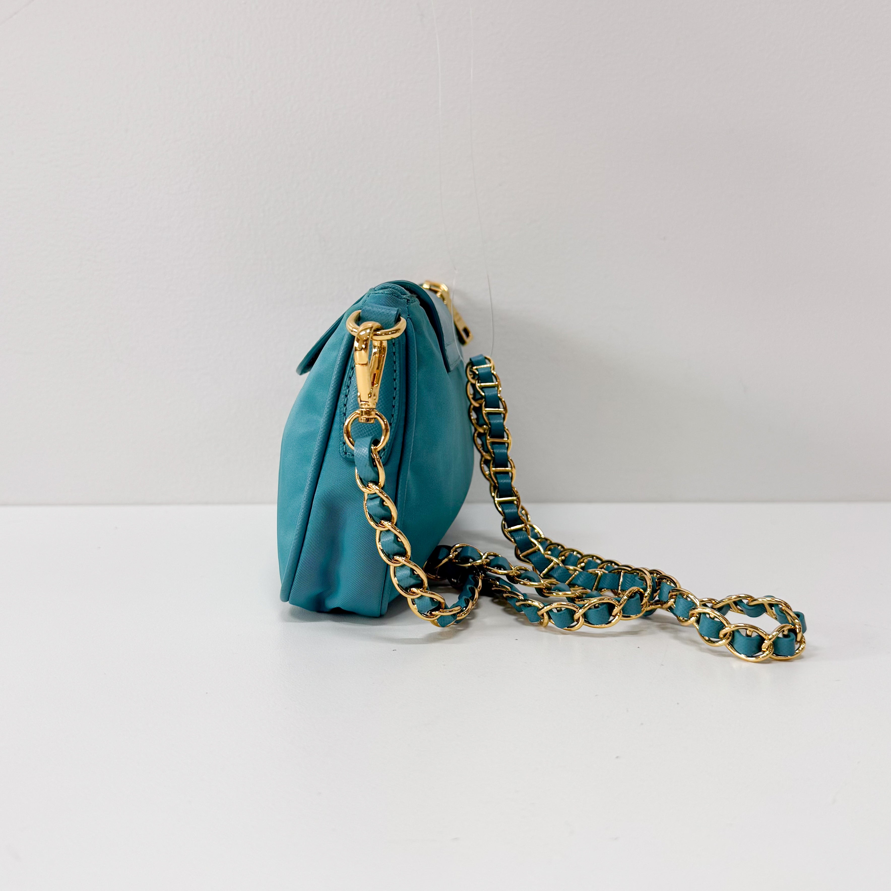 Tessuto & Saffiano Blue Nylon Crossbody Bag