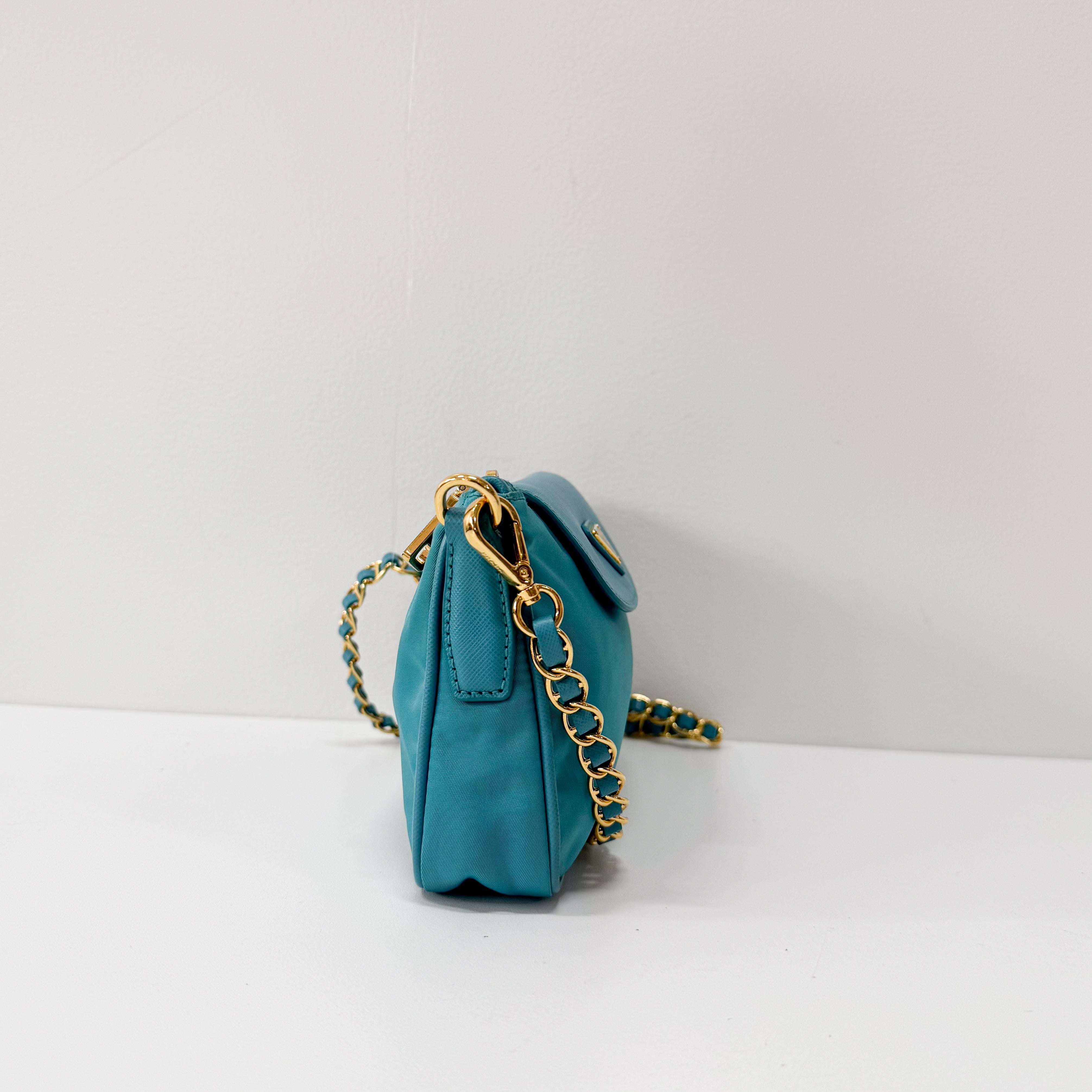 Tessuto & Saffiano Blue Nylon Crossbody Bag