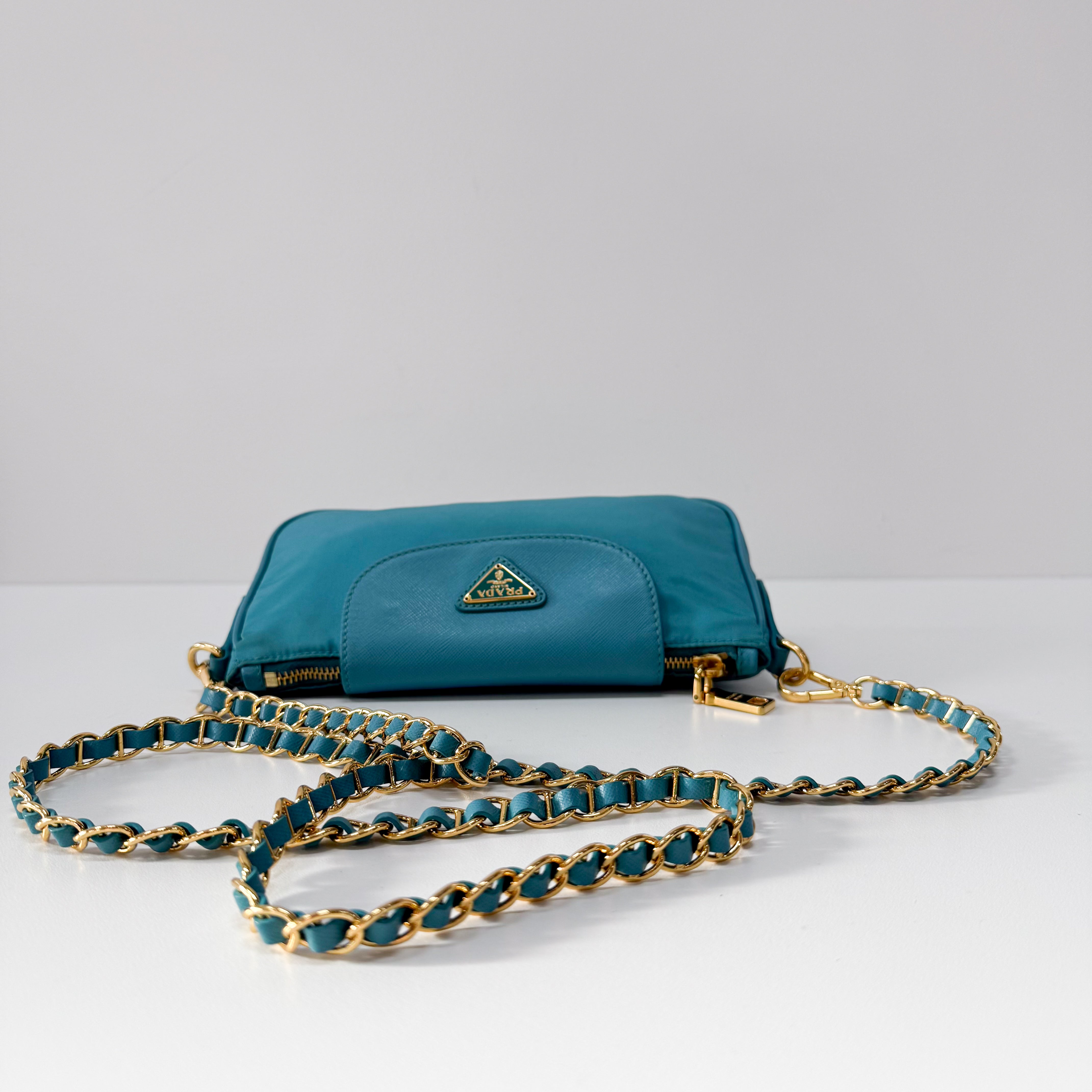 Tessuto & Saffiano Blue Nylon Crossbody Bag