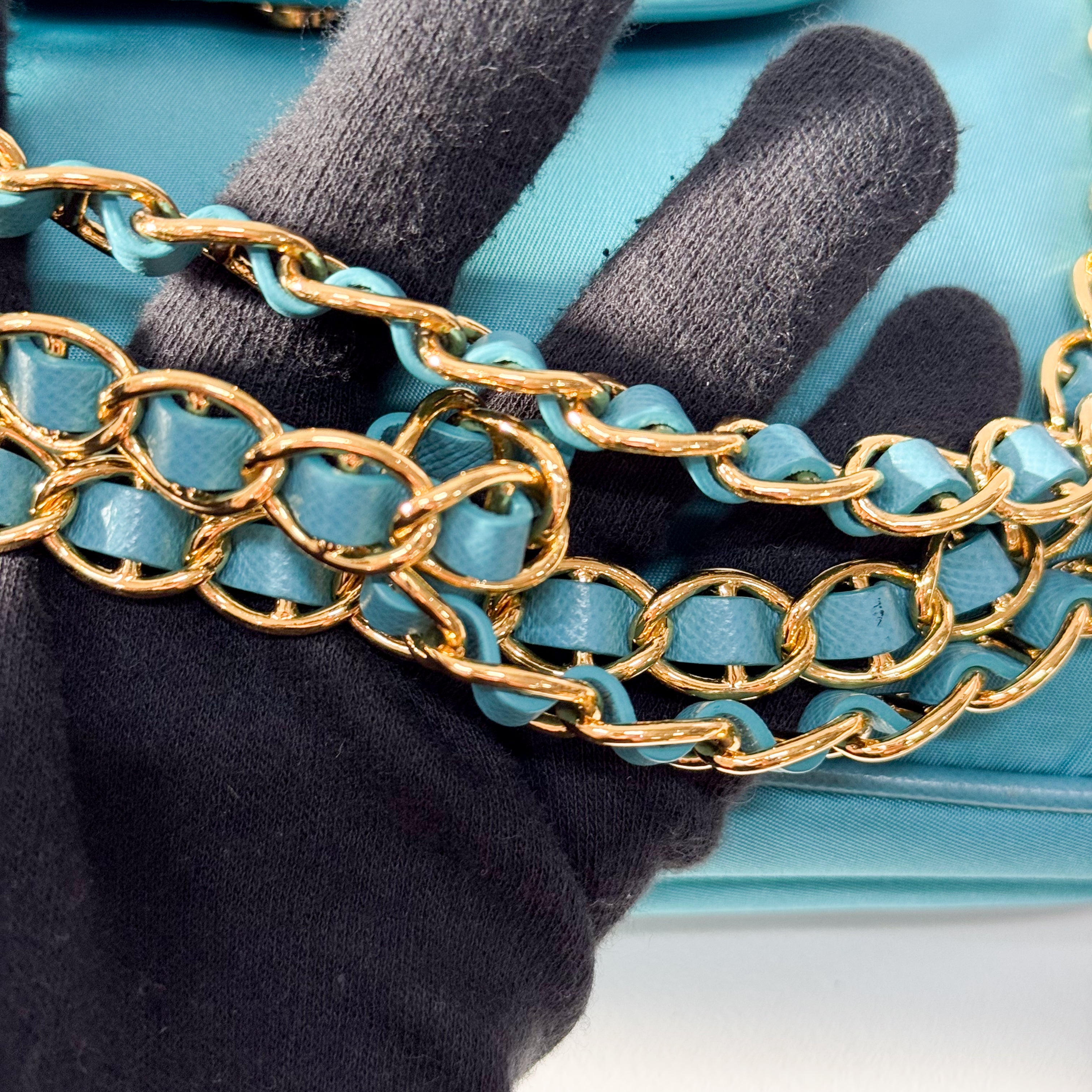 Tessuto & Saffiano Blue Nylon Crossbody Bag