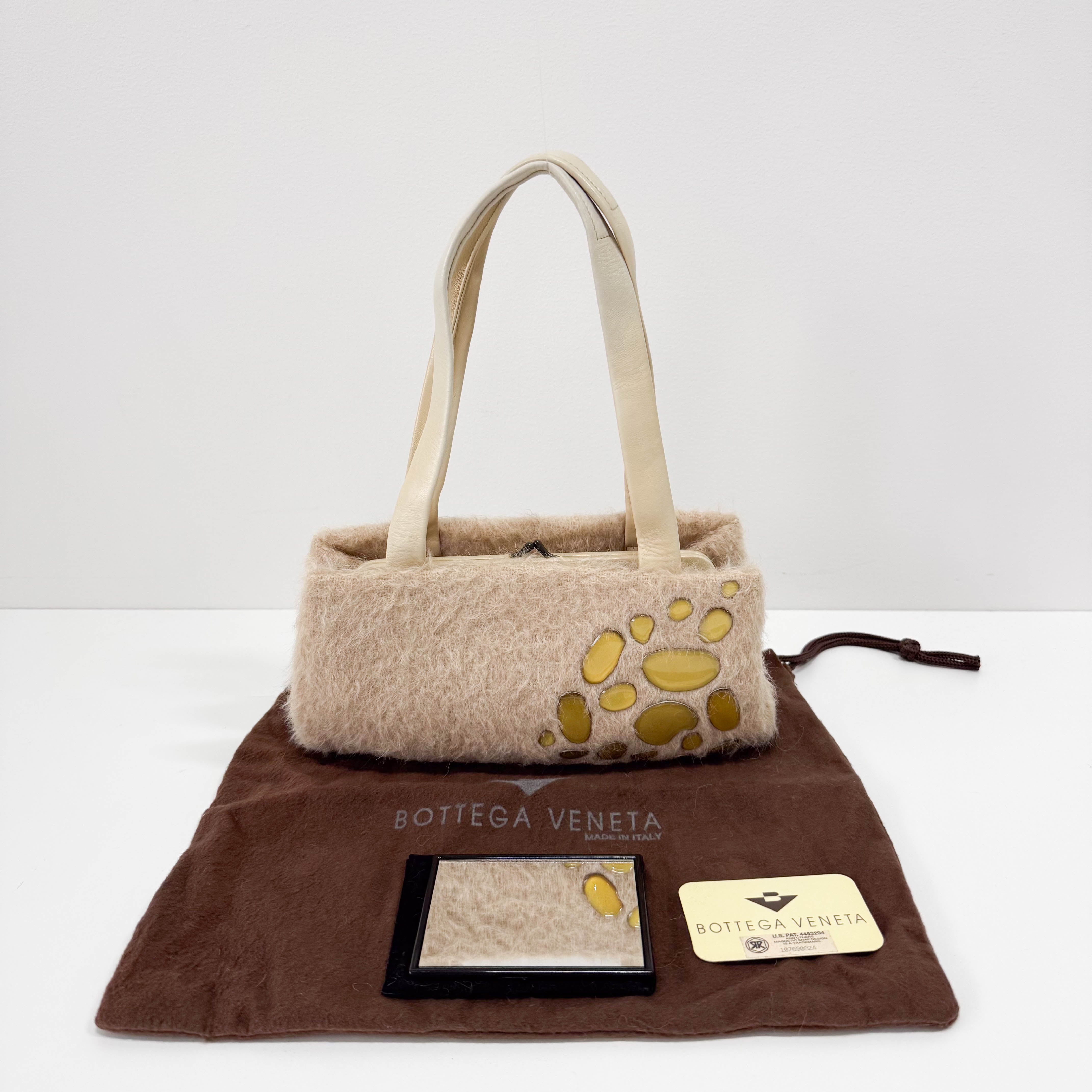 Beige Wool & Calf Clochet Shoulder Bag