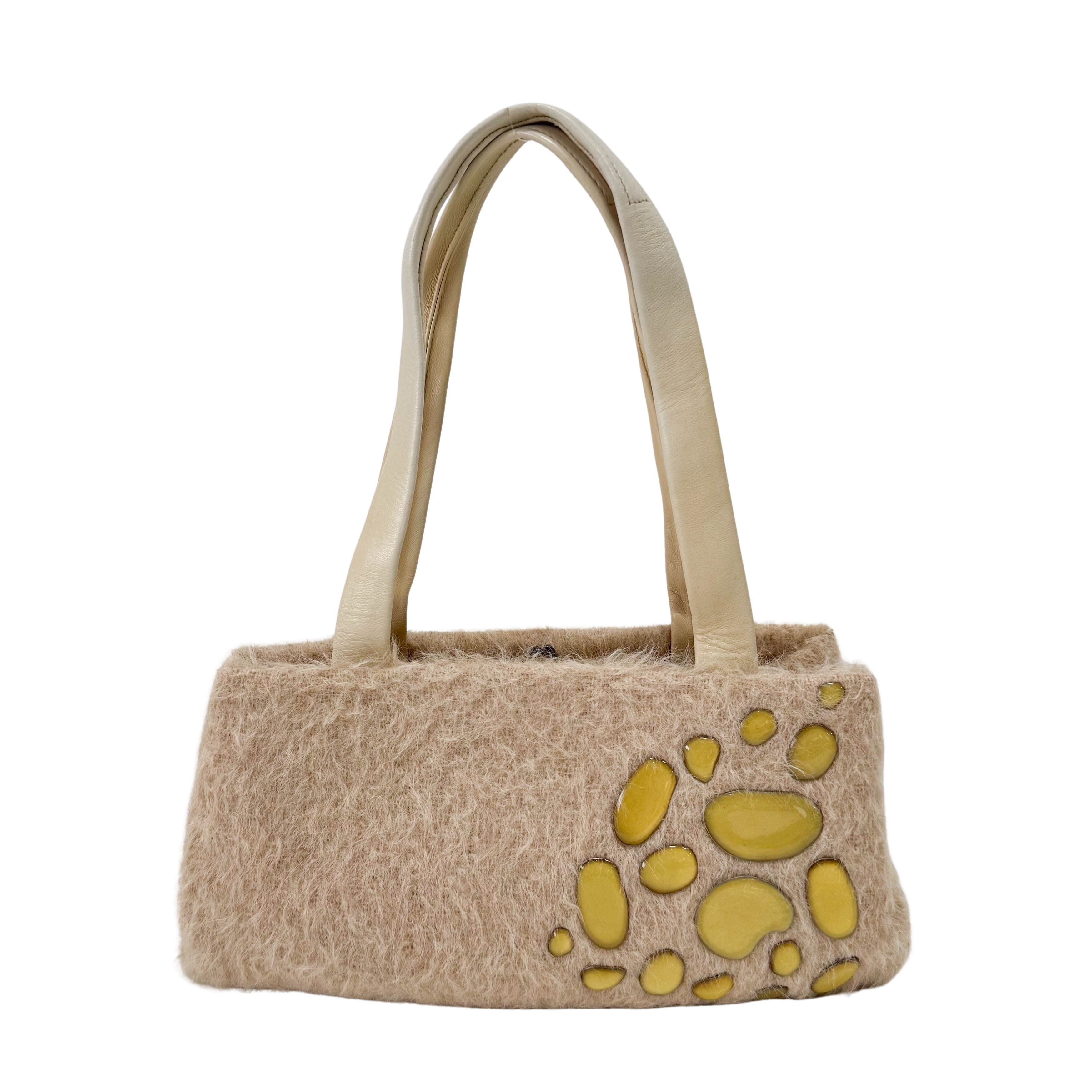 Beige Wool & Calf Clochet Shoulder Bag