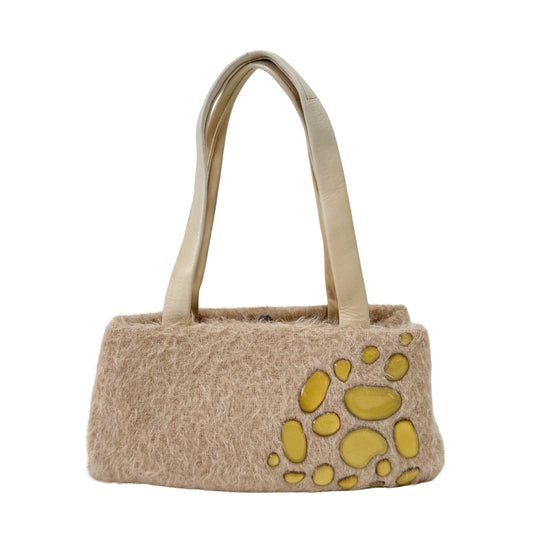Beige Wool & Calf Clochet Shoulder Bag