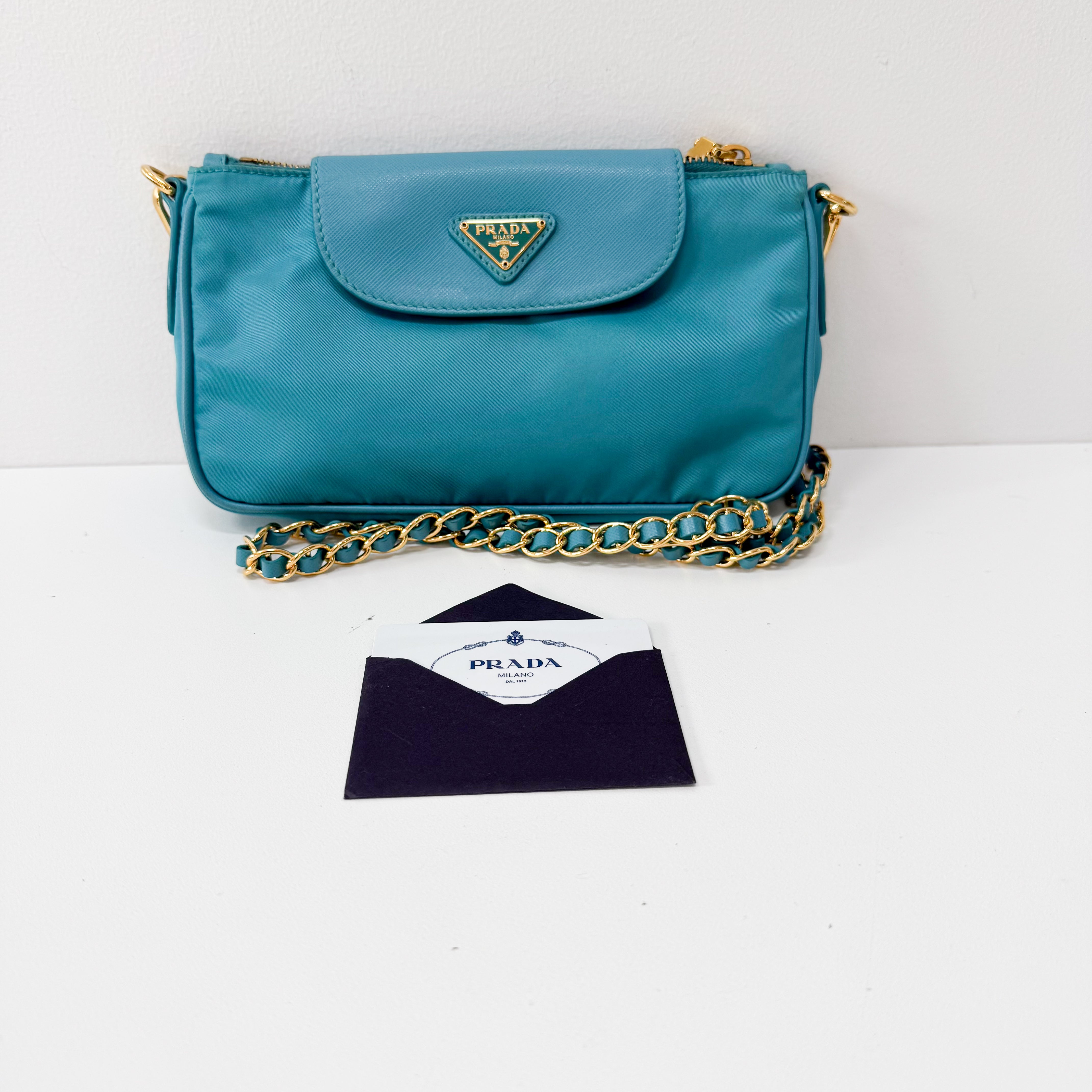 Tessuto & Saffiano Blue Nylon Crossbody Bag