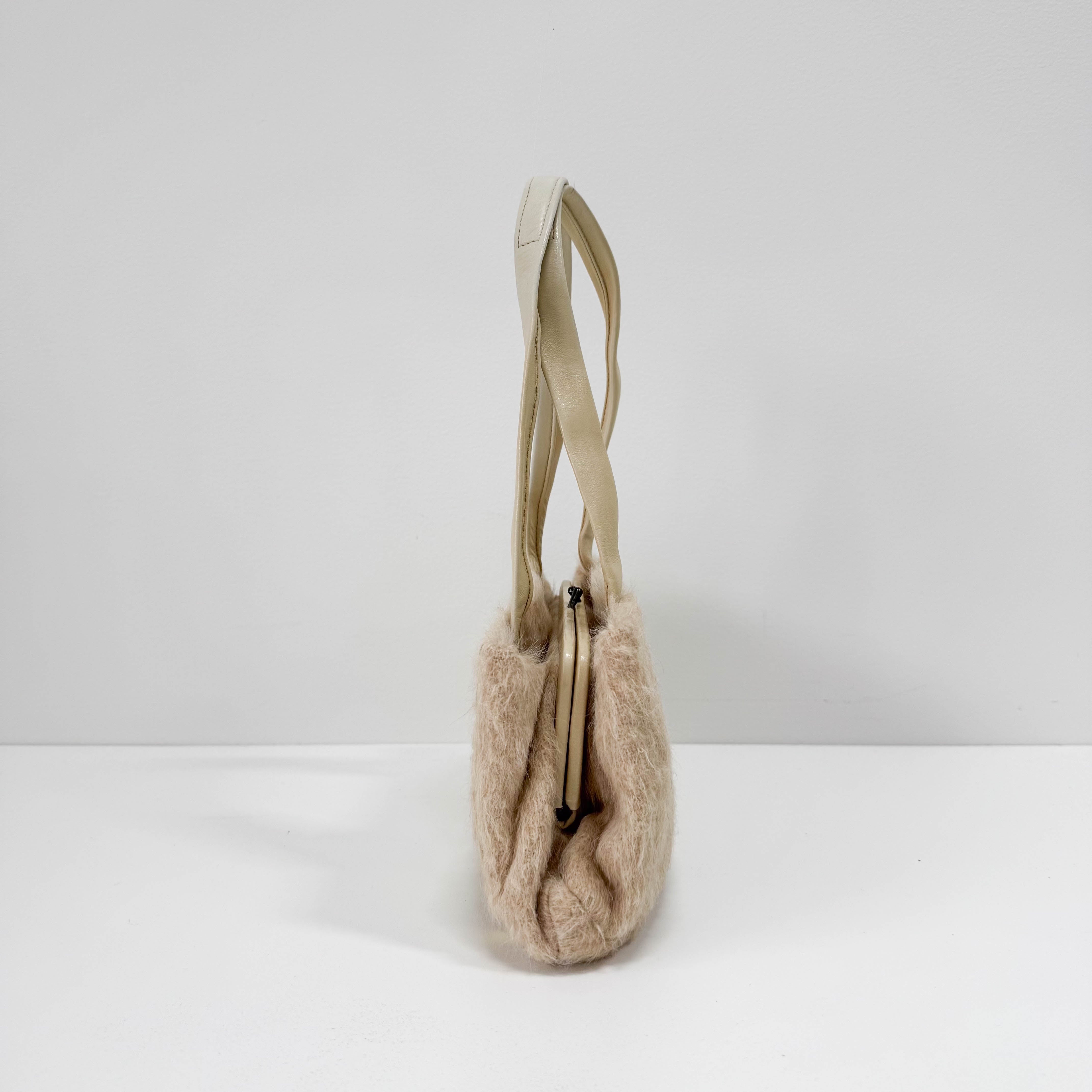 Beige Wool & Calf Clochet Shoulder Bag